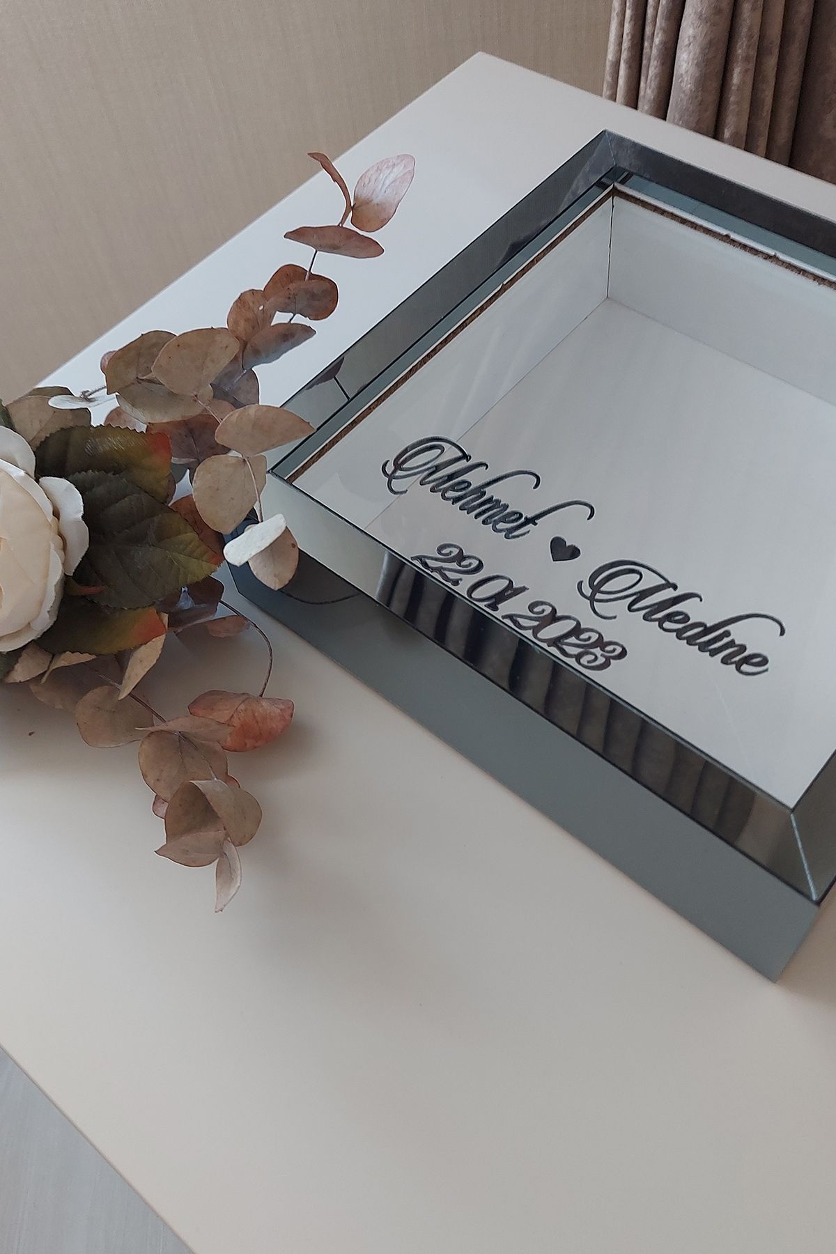 HKM Ticaret-25x25 Cm Smoked Deep Memory Frame with Flat Background Name and Date!Deep Frame 3