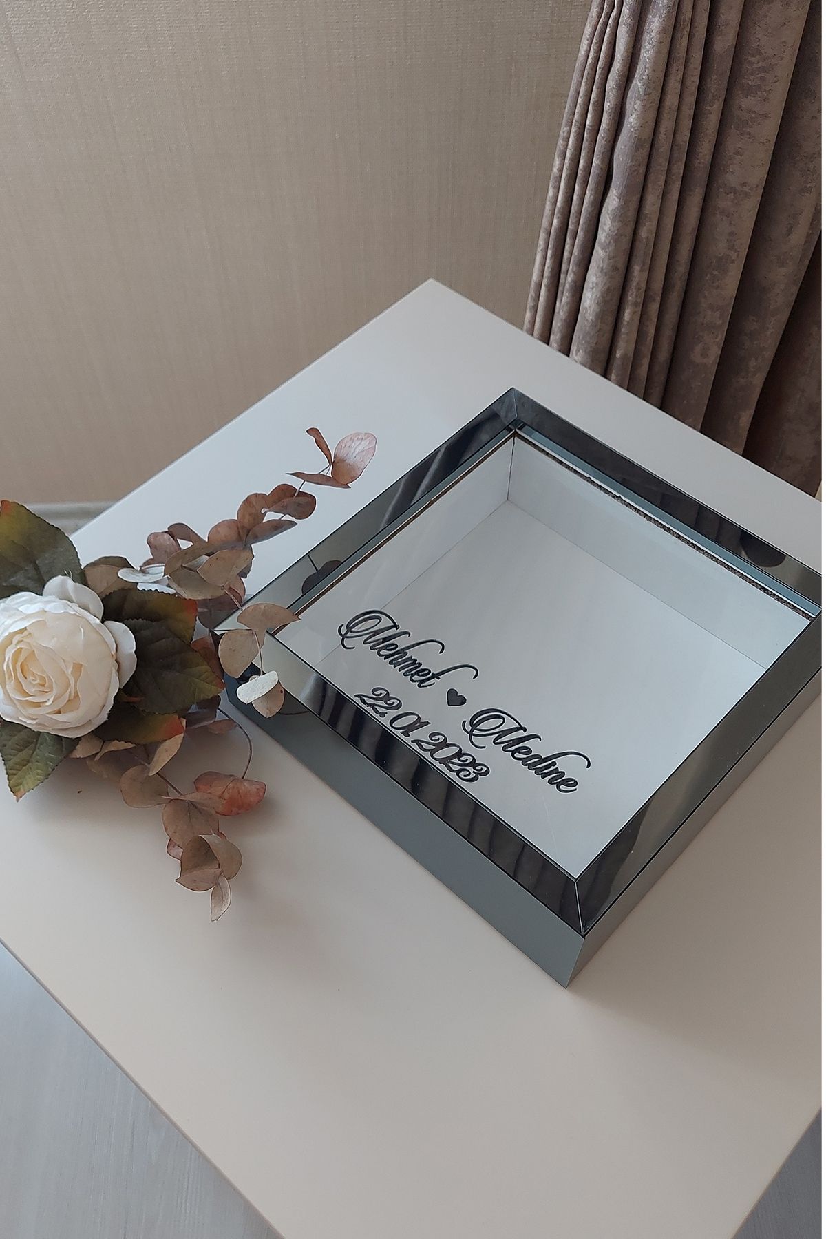 HKM Ticaret-25x25 Cm Smoked Deep Memory Frame with Flat Background Name and Date!Deep Frame 4
