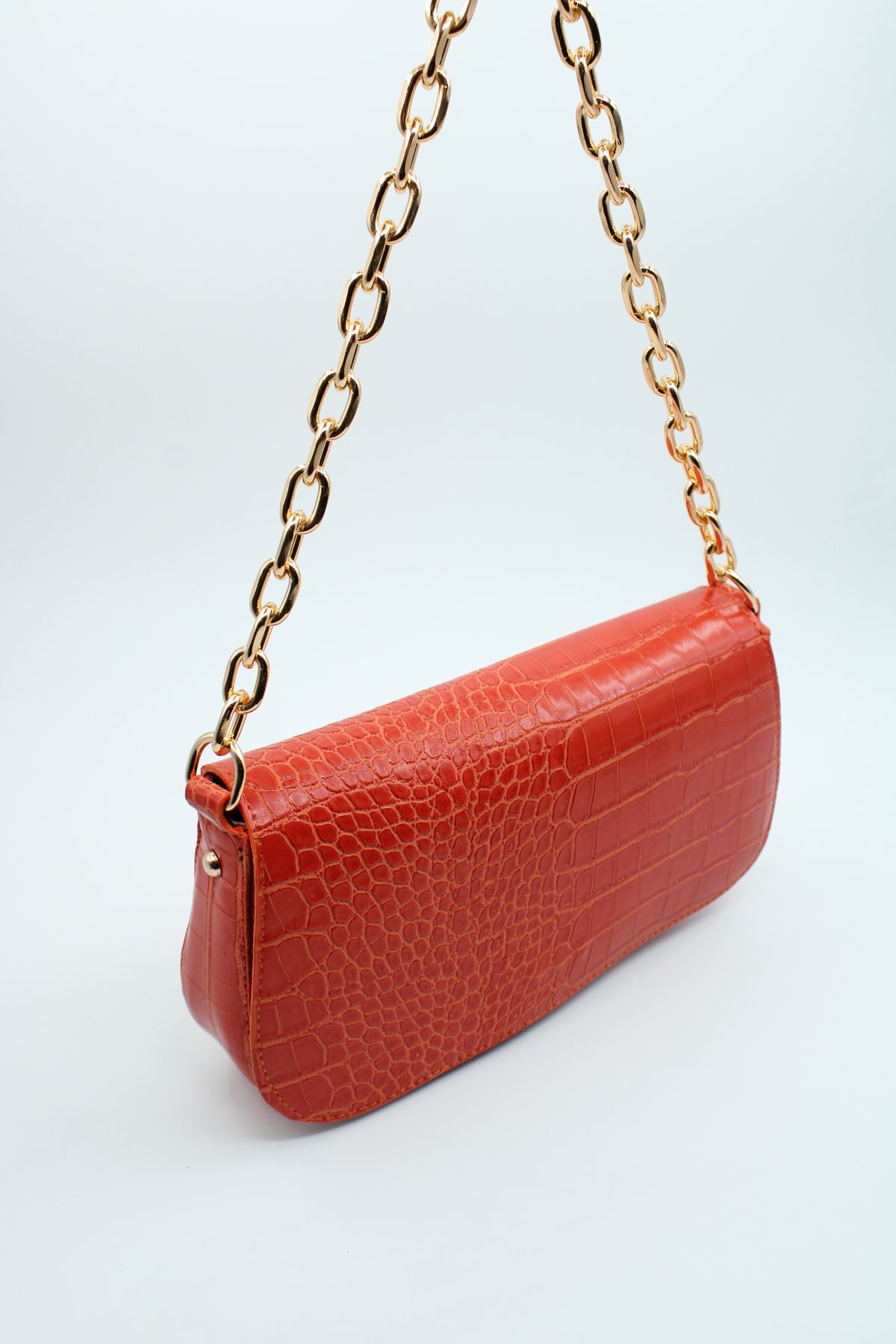 LASSO Women s Orange Crocodile Baguette Chain Lined Hand and