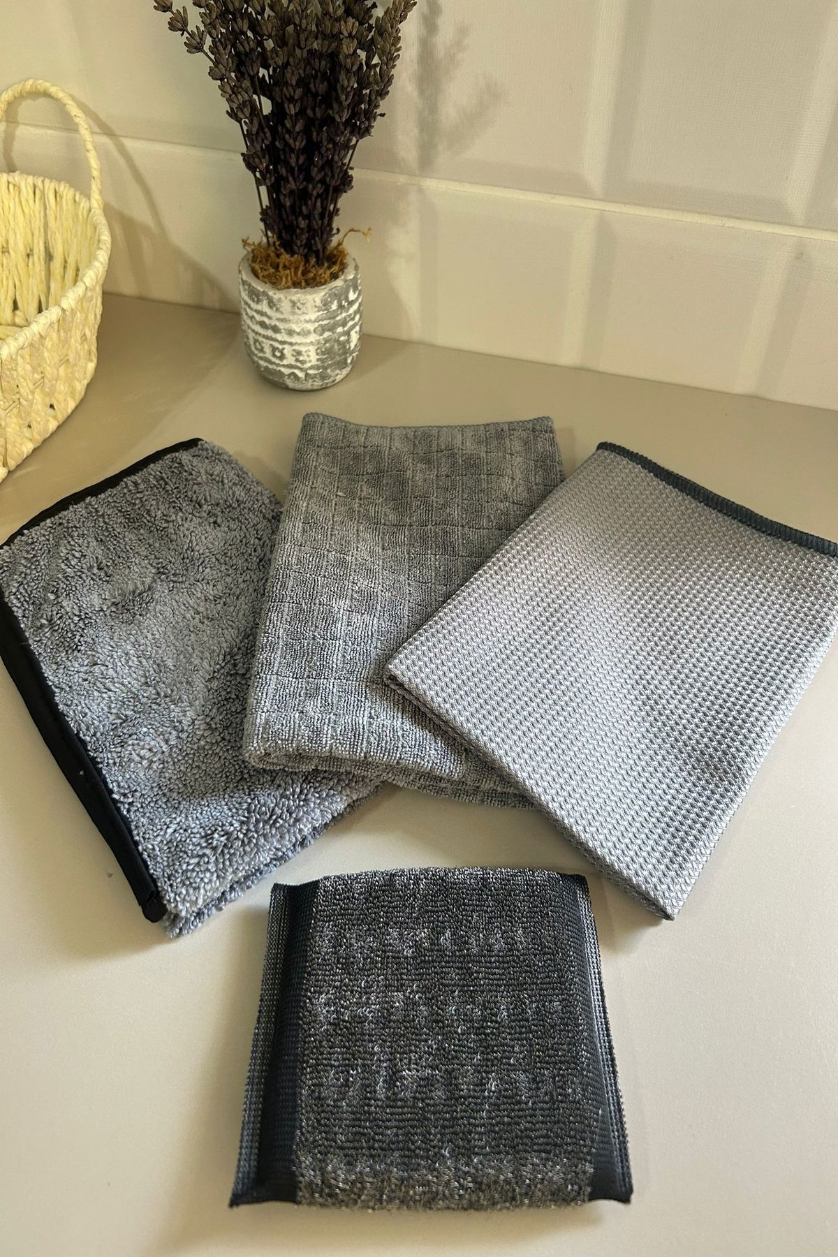 z'imher (4 Pieces) Microfiber Gray Cleaning Set Kitchen Cloth +