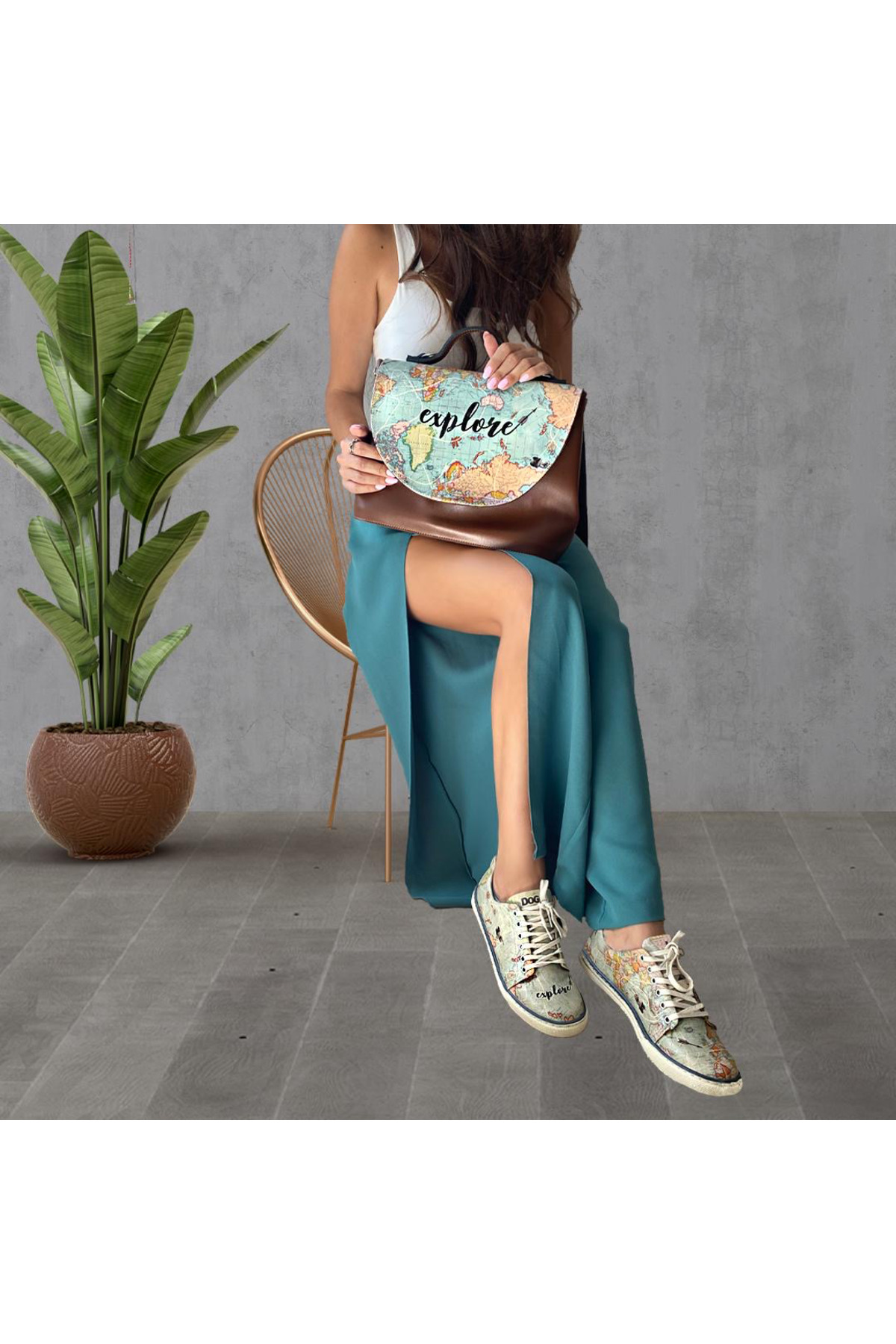 Hoppoco-Women's Vegan Handbag with World Map Pattern 3
