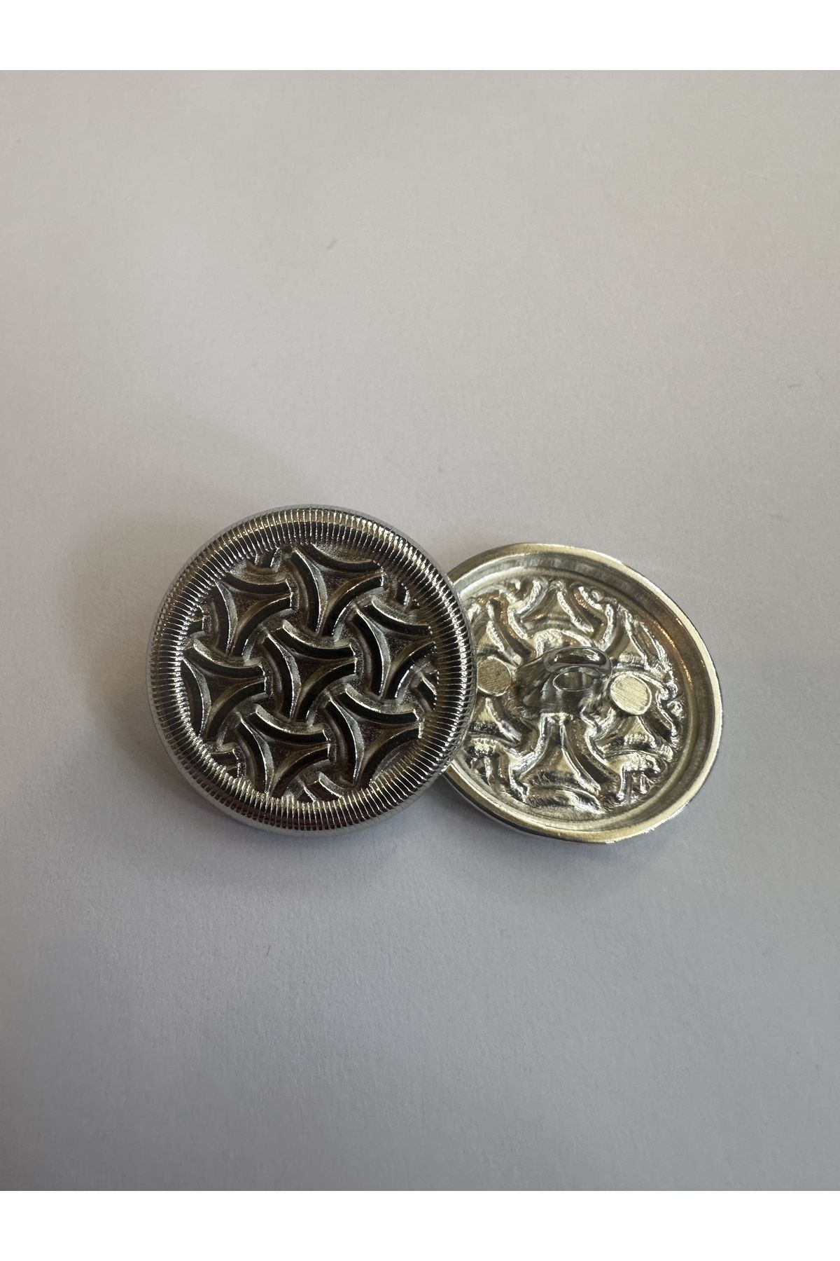 aensia-Silver Silver Over Triangle Embossed Design Button 36 Size Metal Button Trench Coat Jacket Button - Pack of 6 4