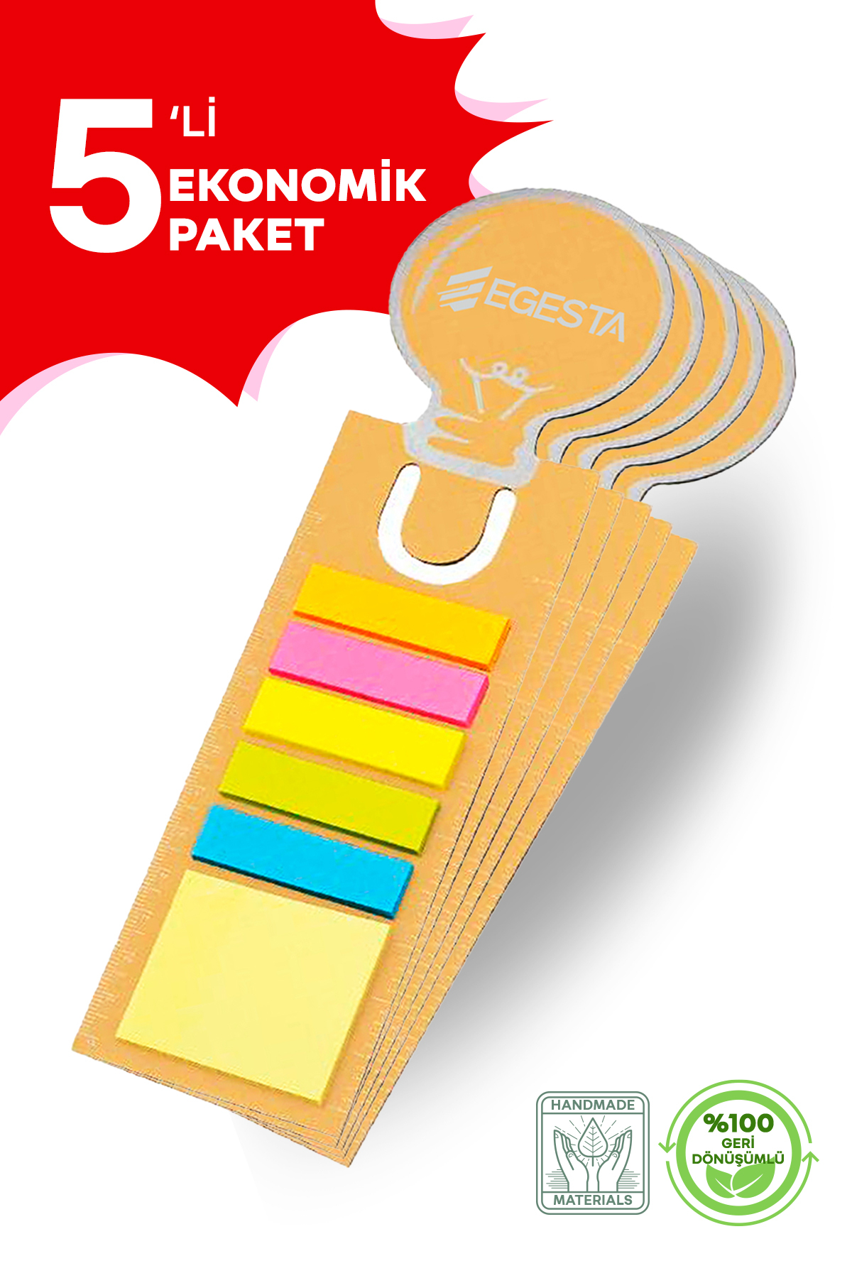 EGESTA 5 Adet / Geri Dönüşümlü Renkli Post-it Ve Kitap Ayracı Notluk