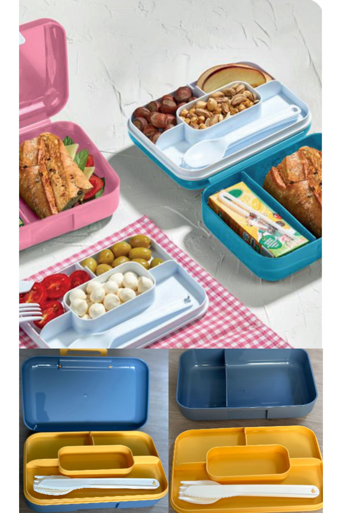 Bayev-Blue Layered Lunch Box with Compartments and Lock Set Cookie Bread School Storage Container 2