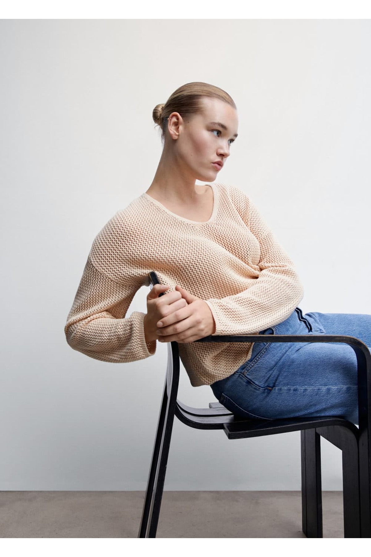 بافت و پلیور زنانه بژ منگوMANGO | 47005874 اورجینال - تصویر 7