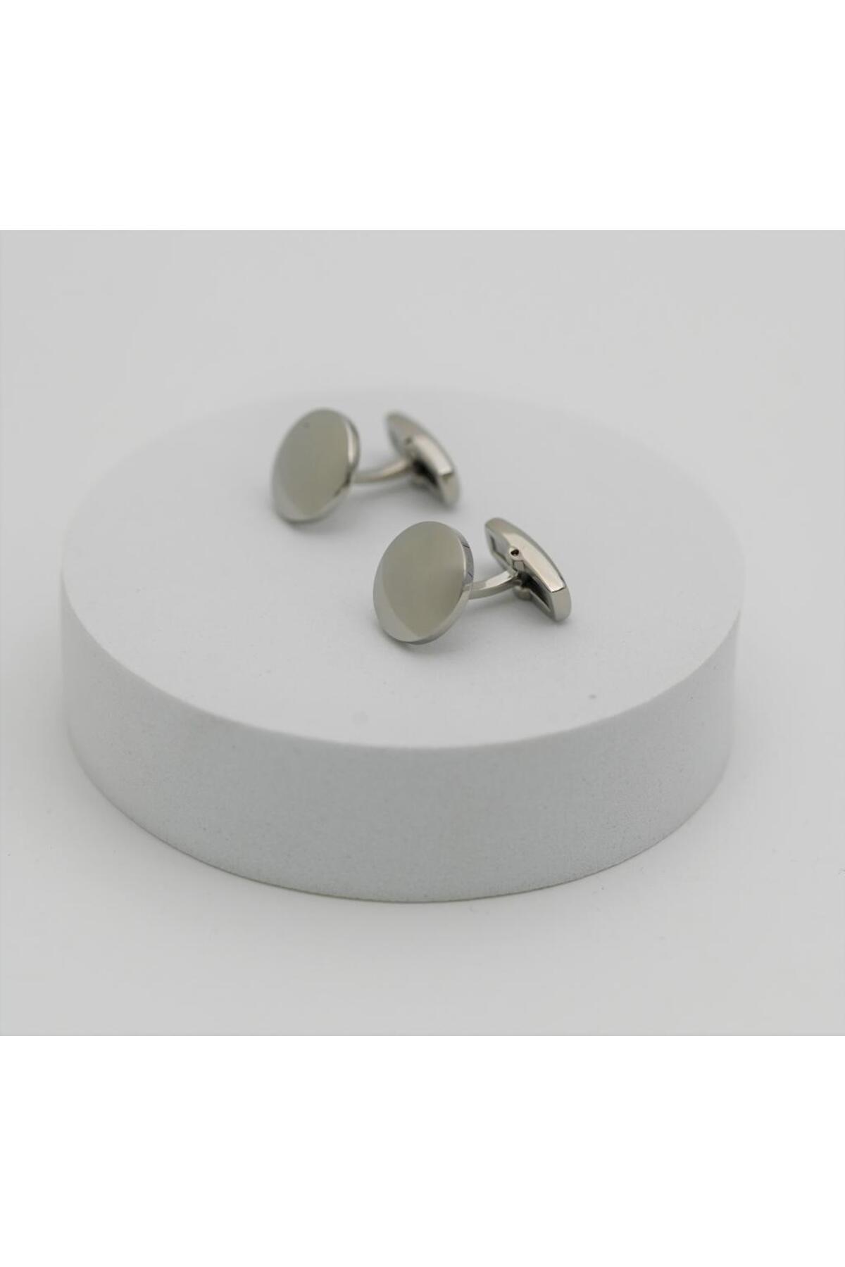 TÜKKAN ACCESSORİES 316L ÇELİK YUVARLAK KOL DÜĞMESİ GÜMÜŞ RENK KUTULU ÖZEL TASARIM ERKEK HEDİYELİK-00KD02
