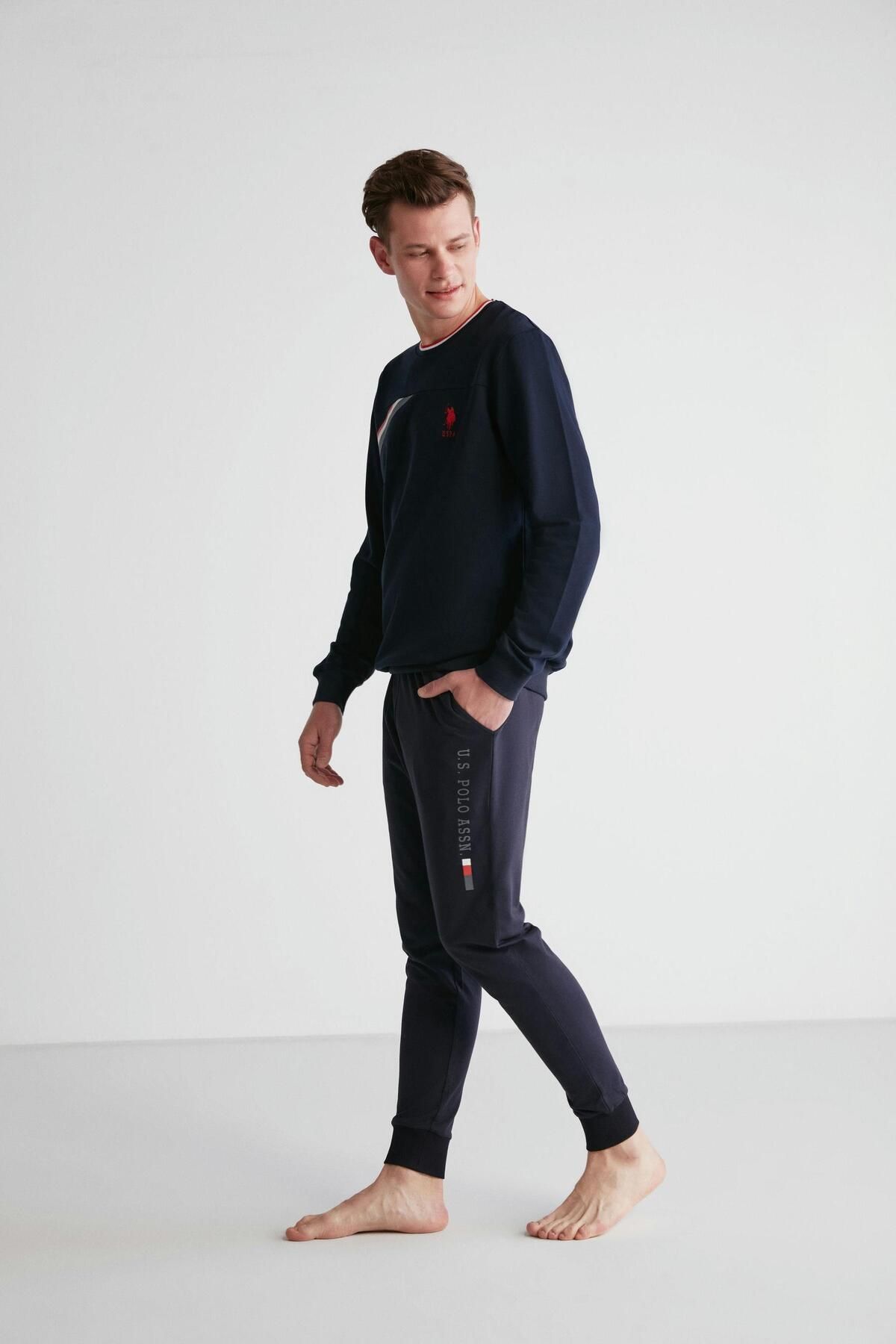 ست پیژامه آبی مردانه پایه. POLO ASSN. لباس خواب یقه گرد سرمه ای 024K.1.Z.8E7.TA.0G.R3P U.S. Polo Assn.