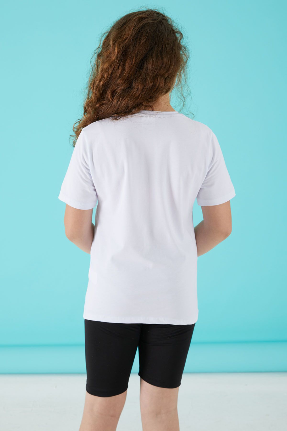 Cansın Mini White Glitter Printed Girls T-Shirt 15658 - Trendyol