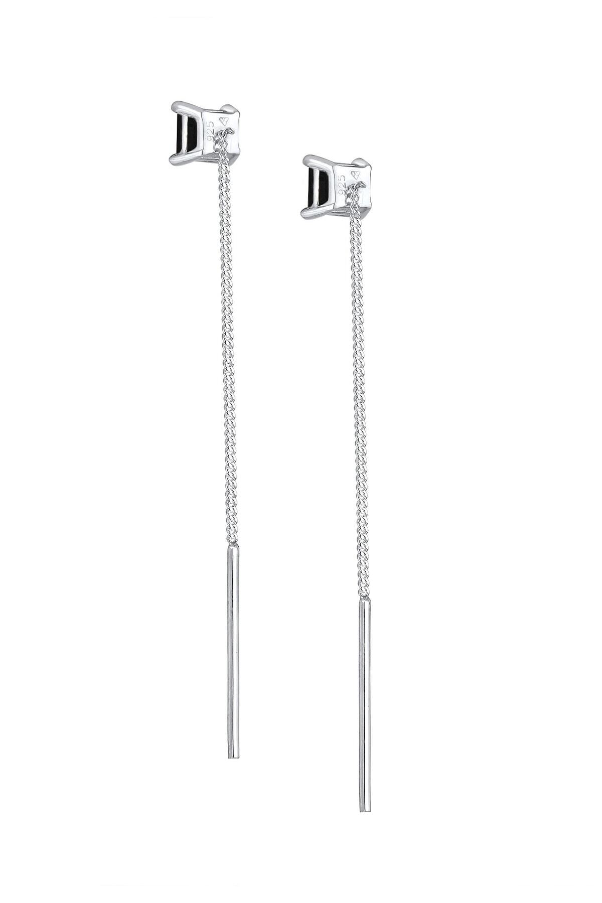 ELLI-Ohrringe Geo Kugel Minimal Durchziehen Zirkonia 925 Silber 4