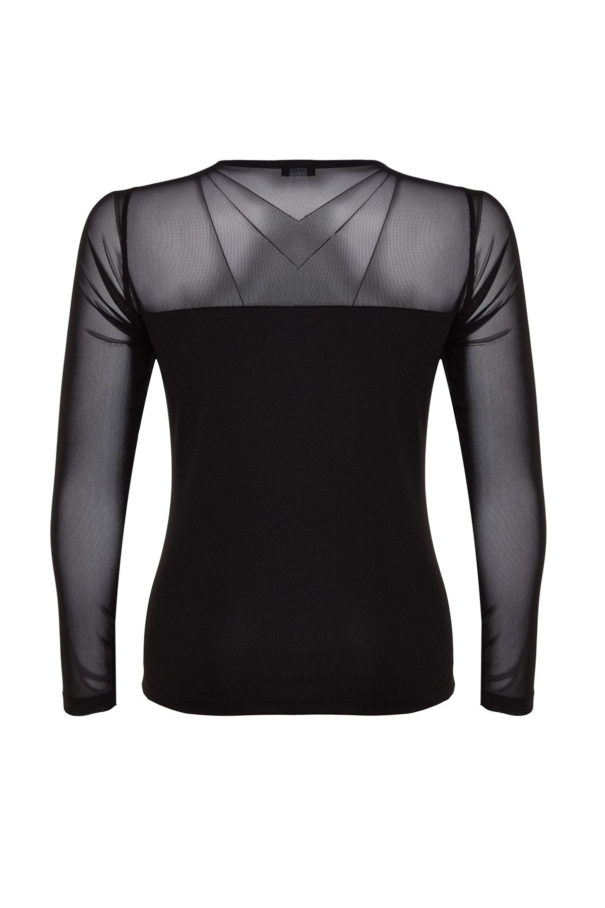 Trendyol Curve-Schwarze, detaillierte Strickbluse aus Tüll mit herzförmigem Ausschnitt TBBAW24AF00015 8
