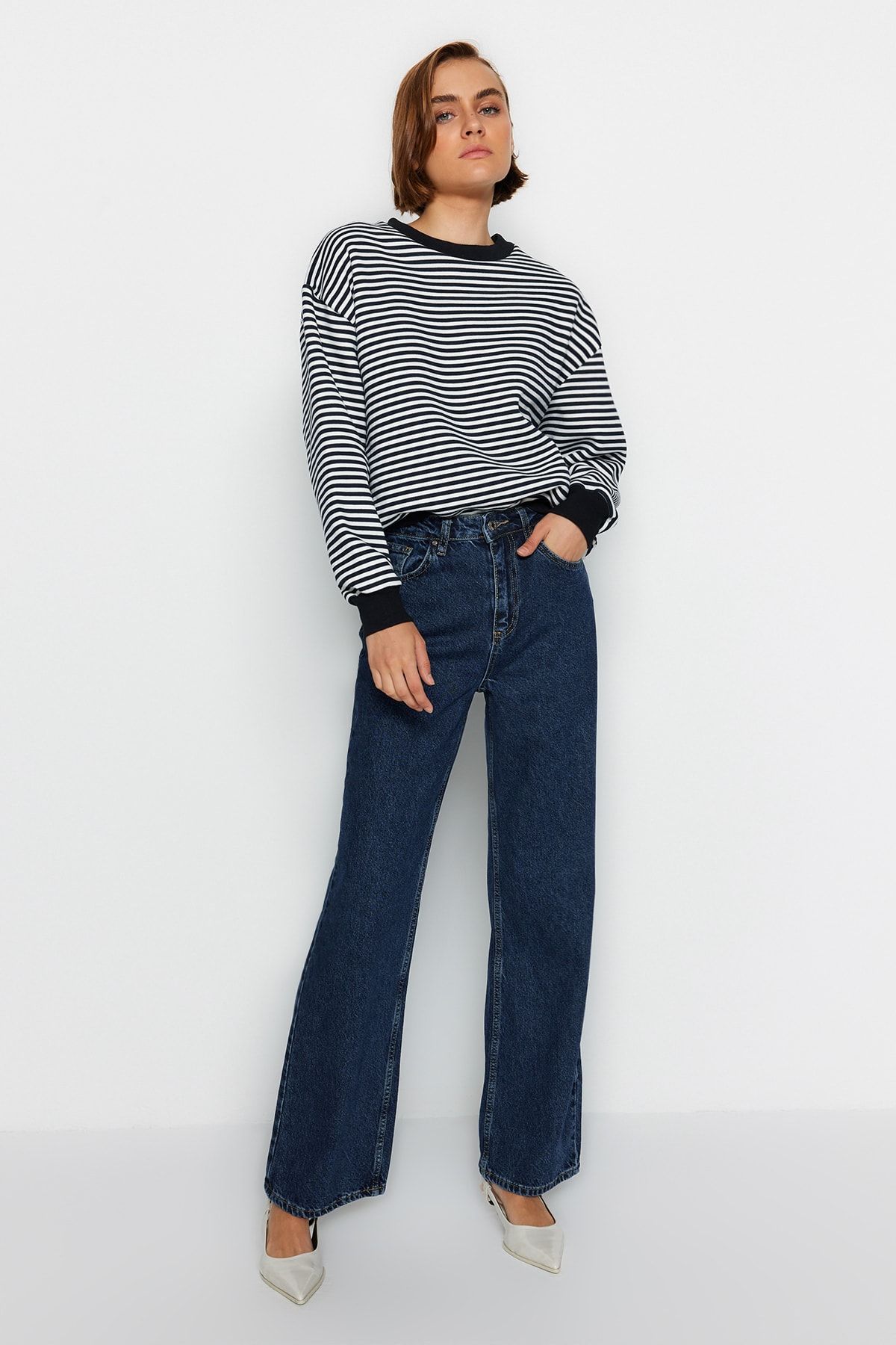 Dark blue hot sale wide leg jeans