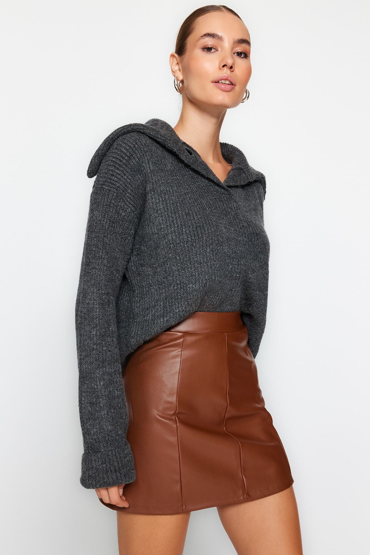 Pu leather deals knit skirt