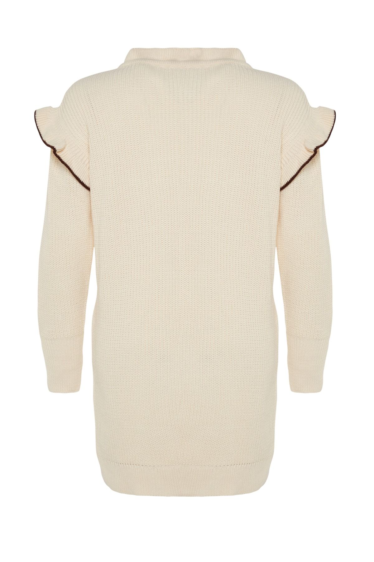 Trendyol Modest-Cremefarbener Strickpullover mit schwarzen Paspeln TCTAW24AK00171 8