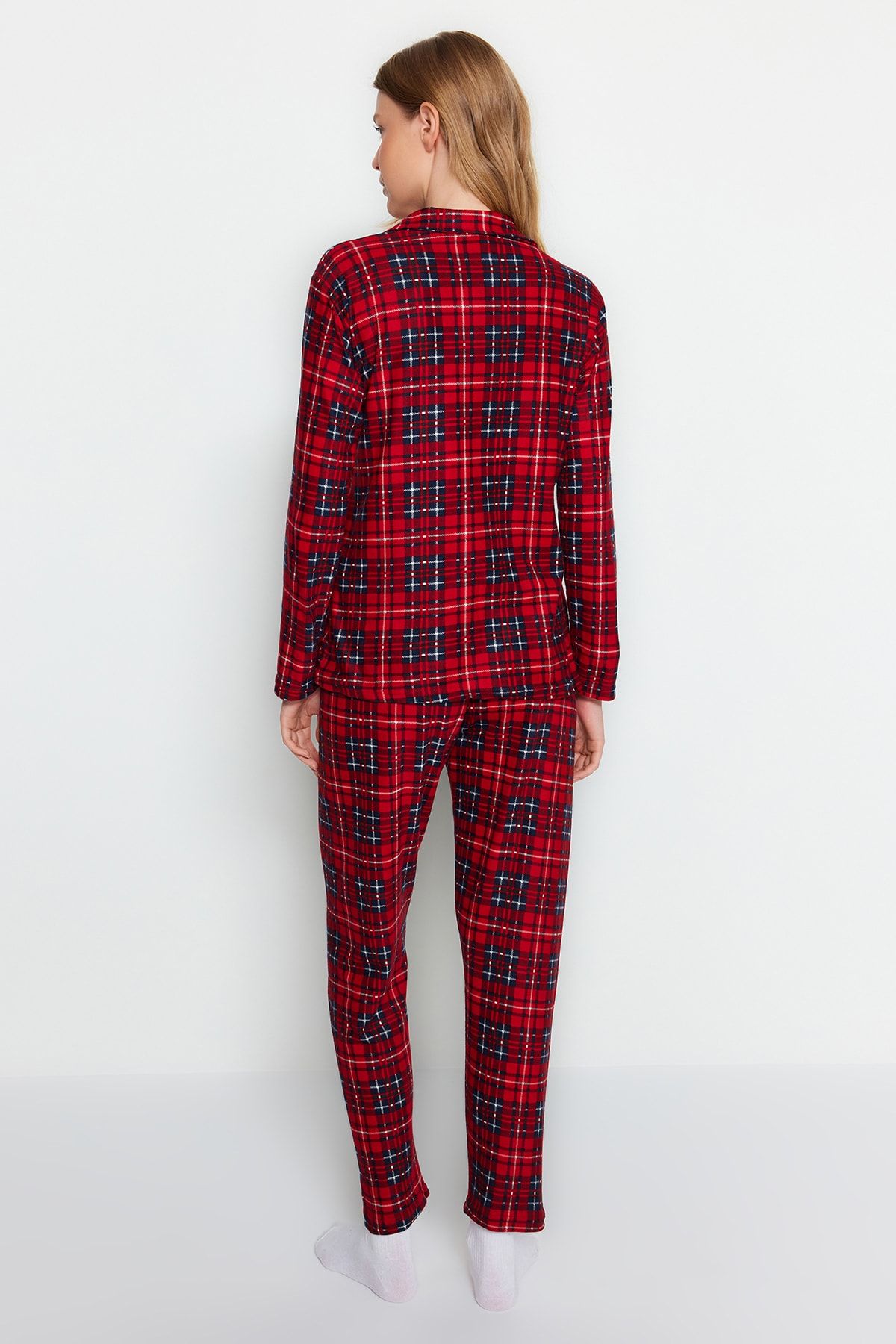 Trendyol Collection-Weicher, rot karierter Strick-Pyjama - Sleep Band Brushed Thmaw24pt00100 9