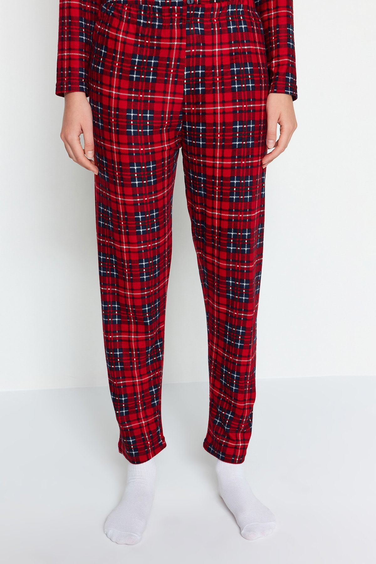Trendyol Collection-Weicher, rot karierter Strick-Pyjama - Sleep Band Brushed Thmaw24pt00100 7