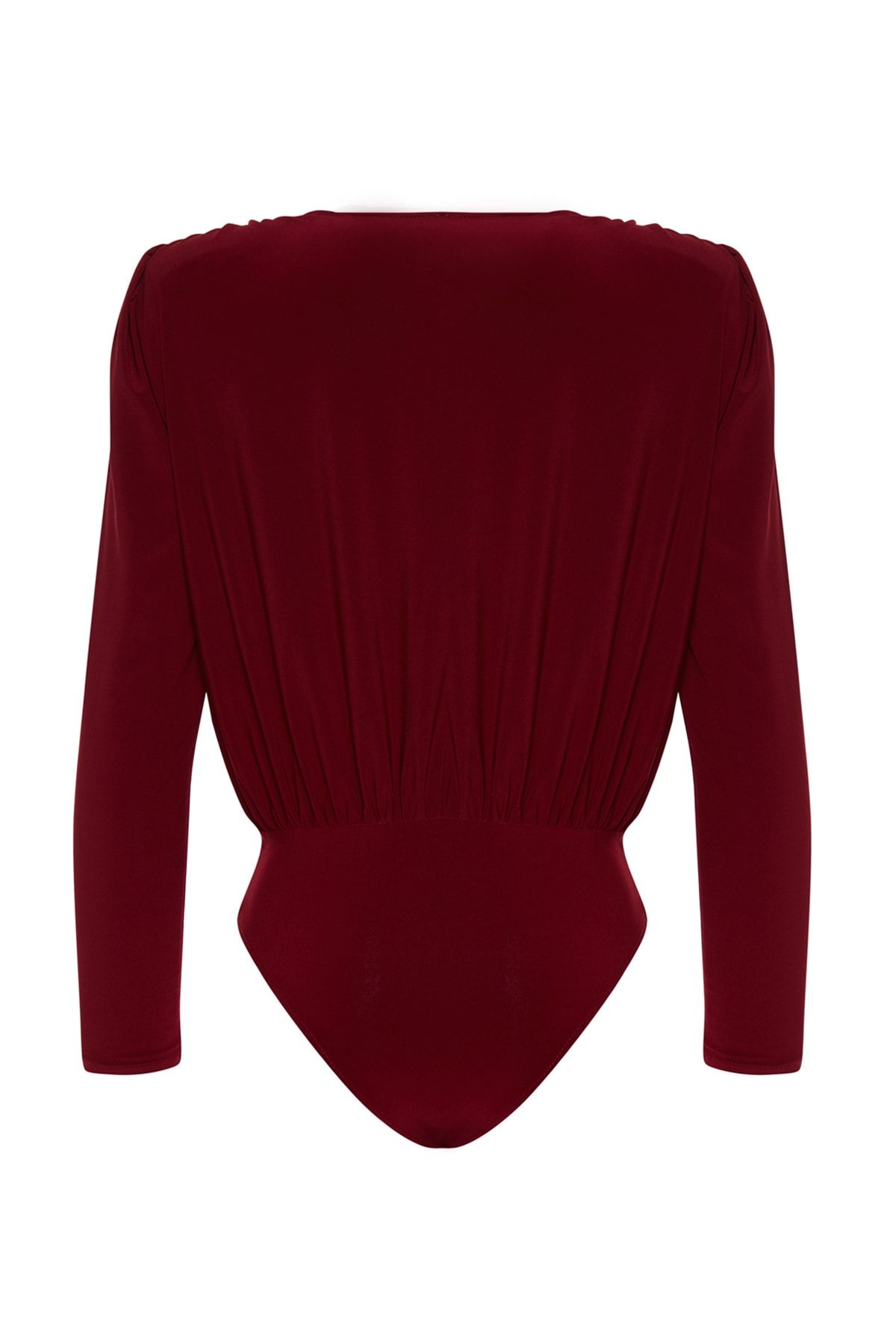 Trendyol Collection-Burgunderroter Body mit zweireihigem Kragen und rosafarbenem Accessoire-Detail TPRAW24BD00012 8
