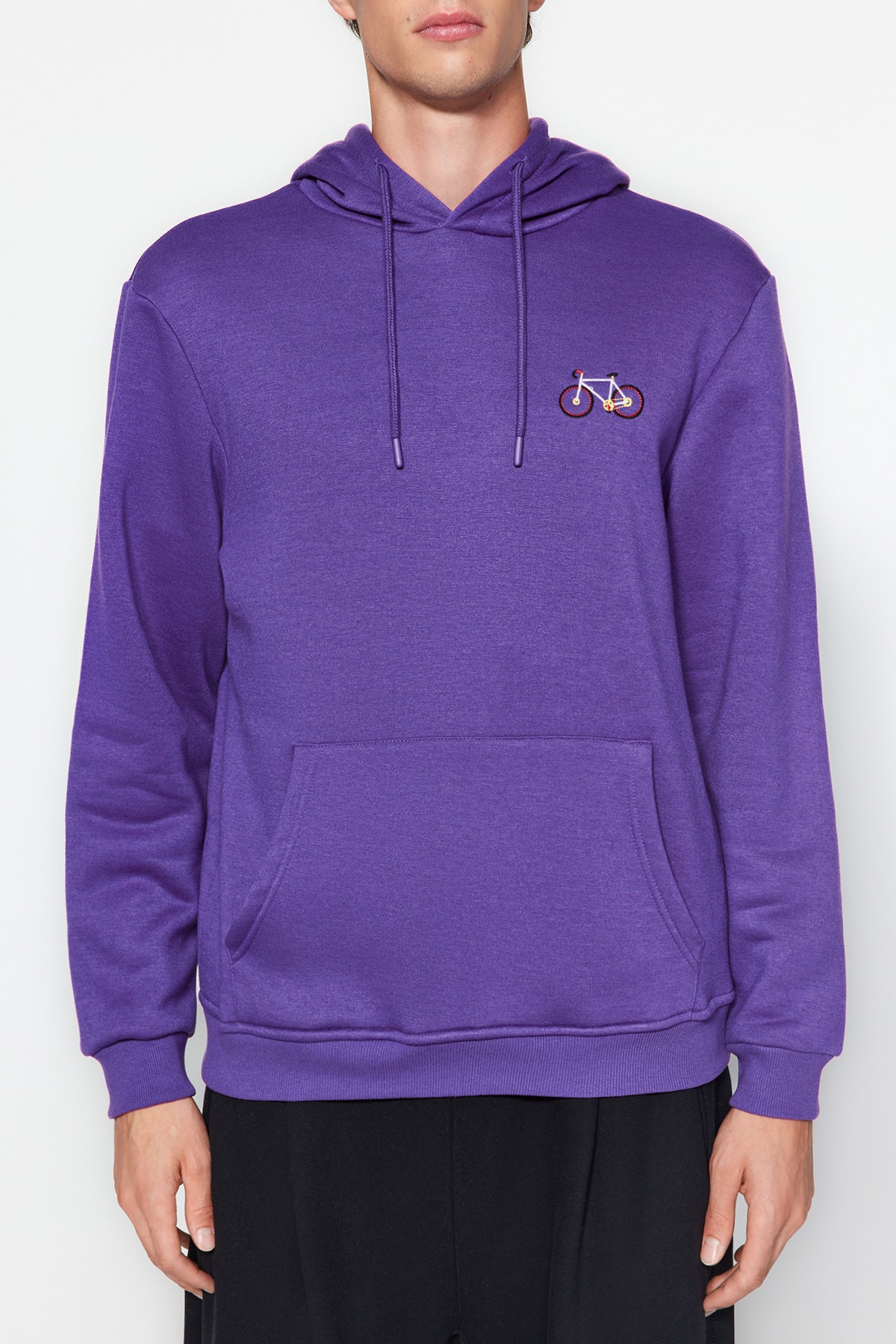  Trendyolmilla Man Mor Regular/Normal Kesim Minimal Nak??l? ?çi Polar/S?cak Tutan Pamuk Sweatshirt