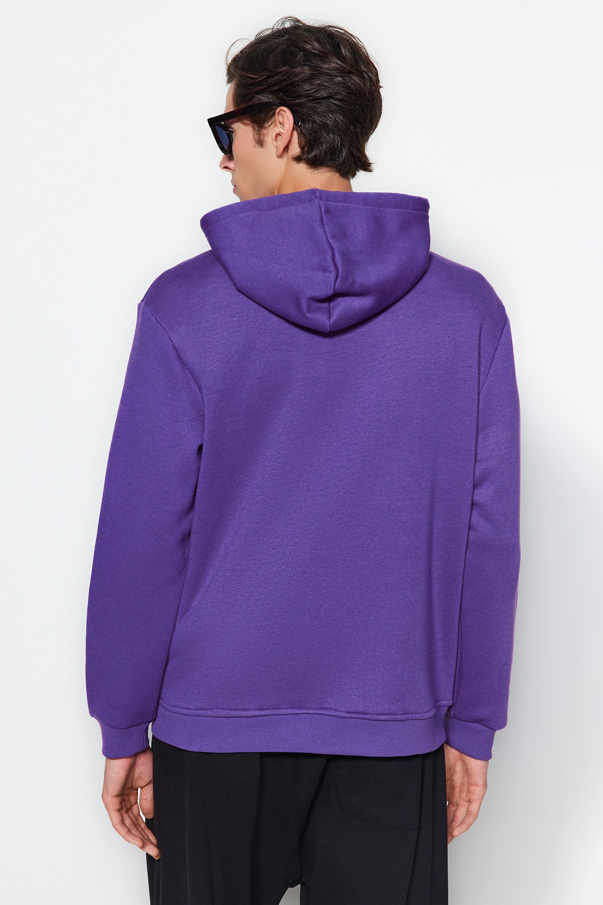  Trendyolmilla Man Mor Regular/Normal Kesim Minimal Nak??l? ?çi Polar/S?cak Tutan Pamuk Sweatshirt