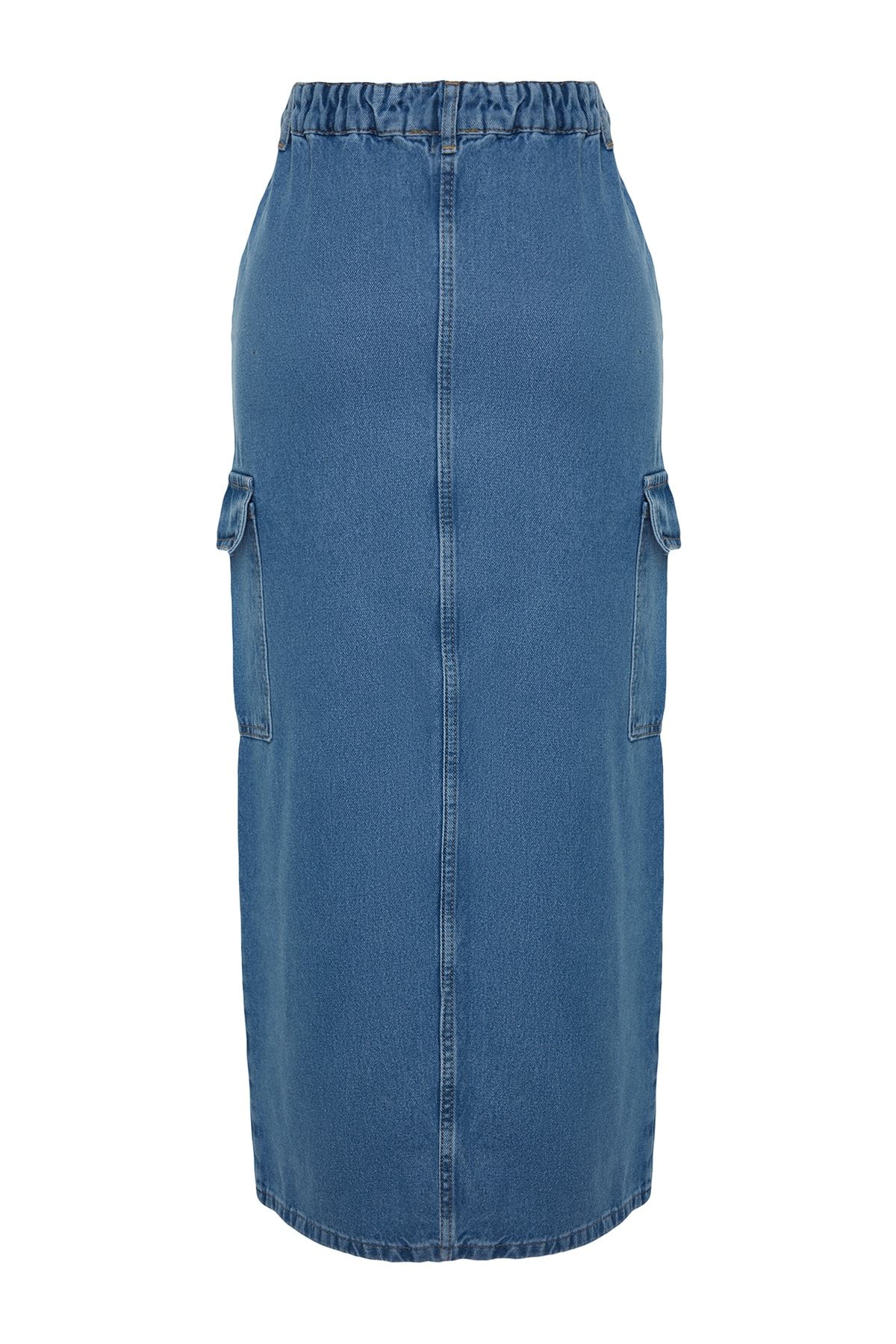 Trendyol Collection-Blauer Maxi-Jeansrock mit Cargo-Tasche TWOAW24ET00133 8