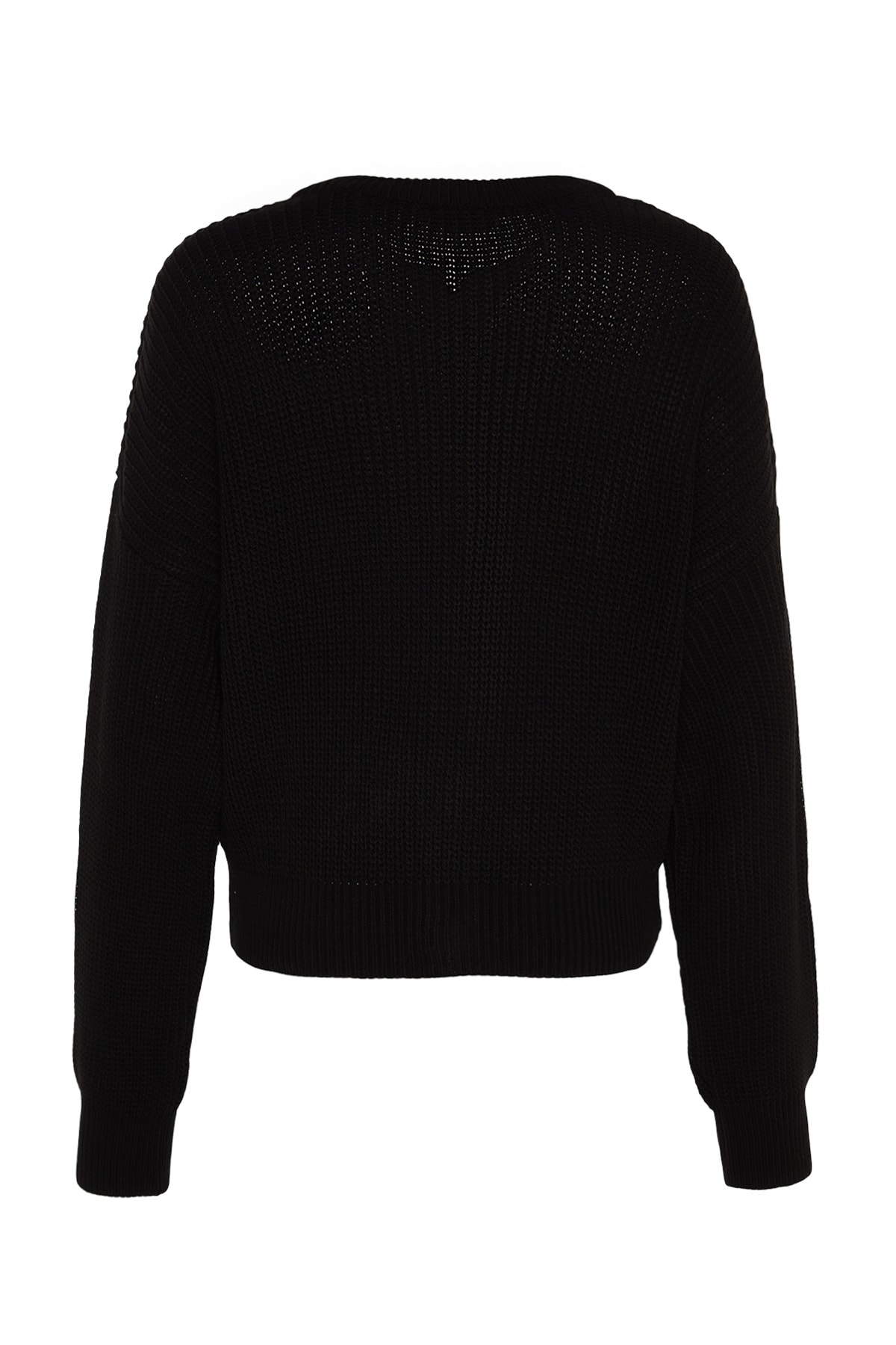 Trendyolmilla  Siyah Geniş Kalıp Bomber Yaka Fermuarlı Triko Hırka TWOAW24HI00153 - Görsel 8