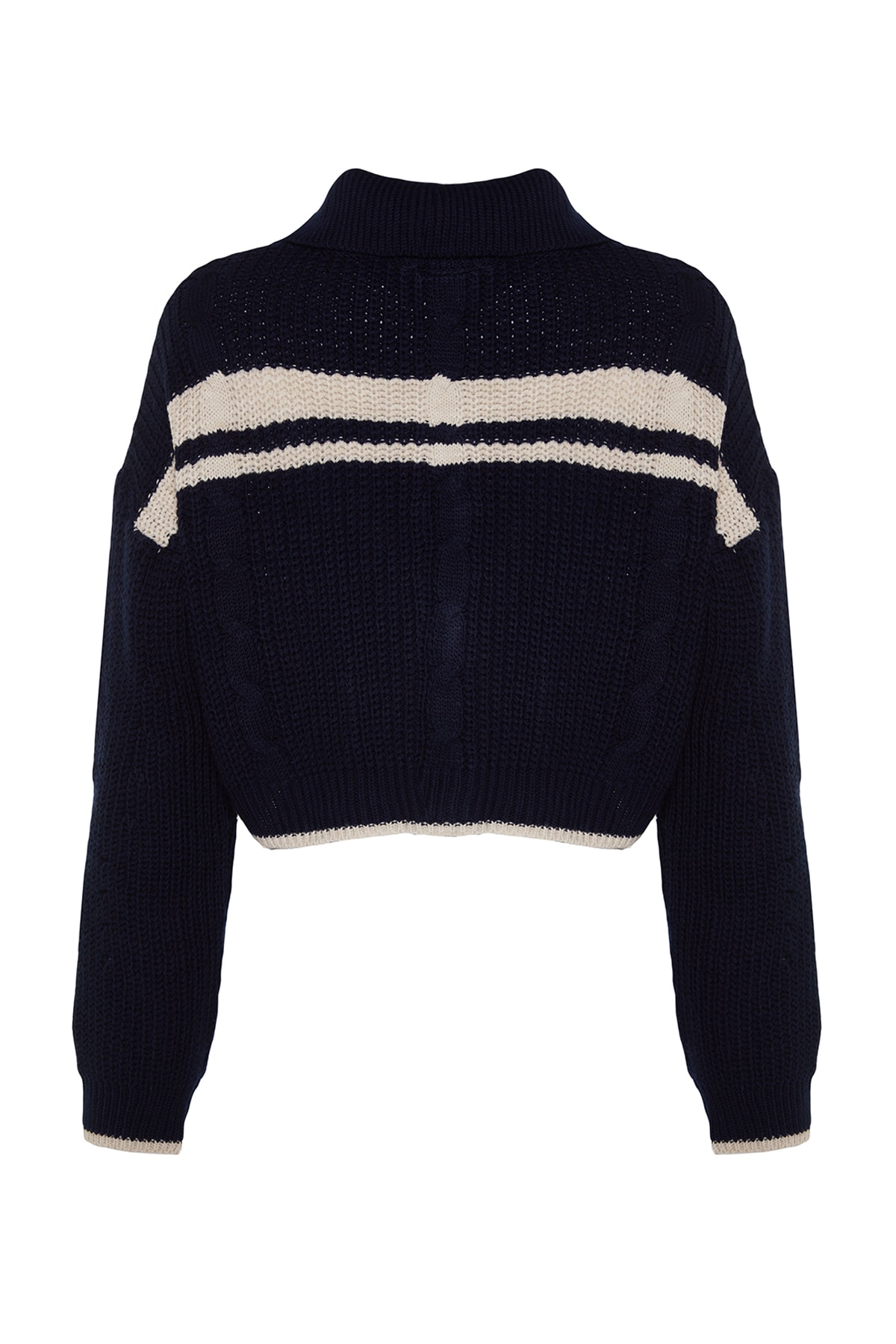 Trendyolmilla  Lacivert Crop Renk Bloklu Dik Yaka Triko Hırka TWOAW24HI00238 - Görsel 13