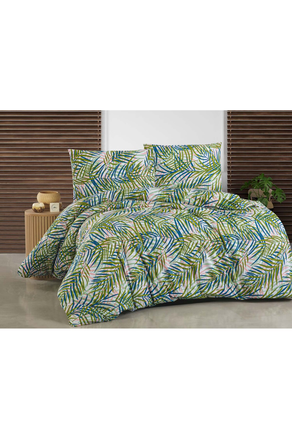 Cotton Collection Creton Double Duvet Cover+Pillow Green Living