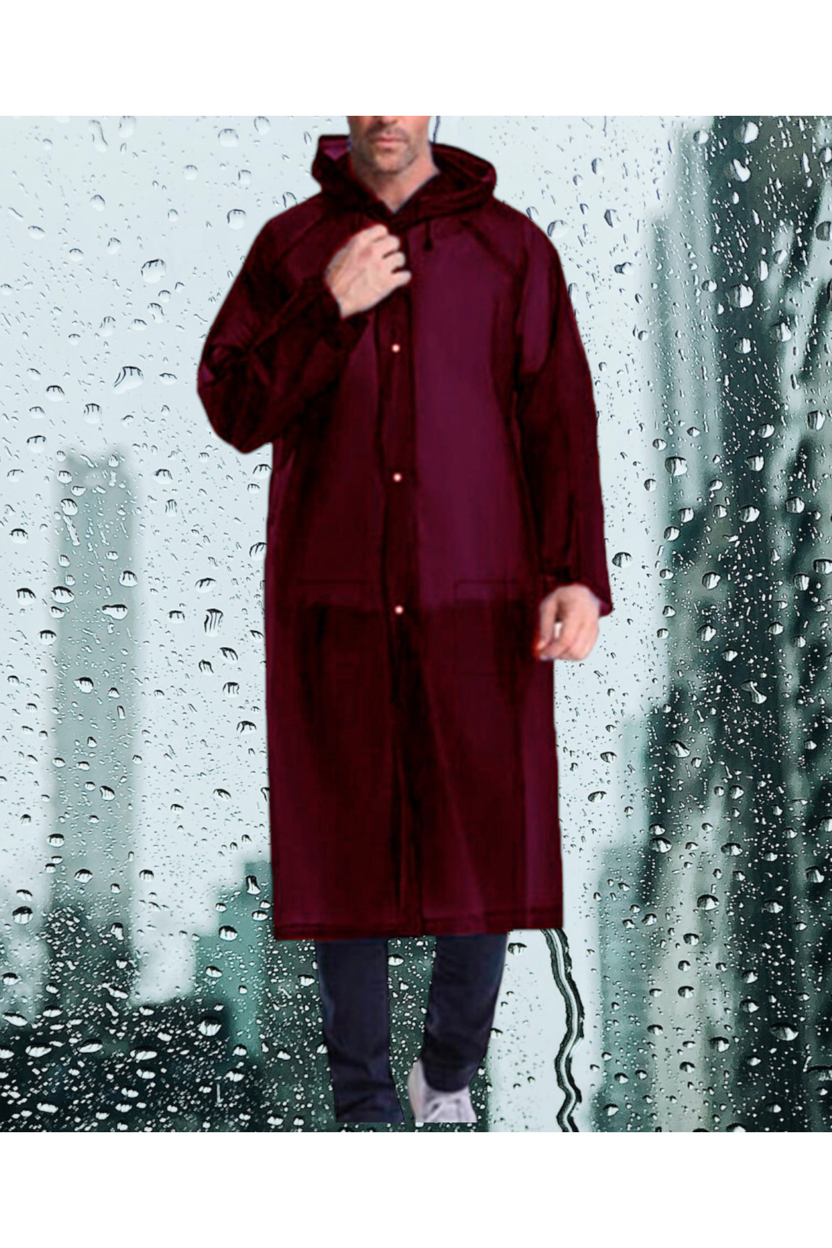 Shopiolog Kadın Erkek Unisex Yağmurluk Kapüşonlu Çıtçıtlı Eva Siyah Yağmurluk — زرشکی unisex.yağmurluk.eva.Kapüşonlu.Çıtçıtlı