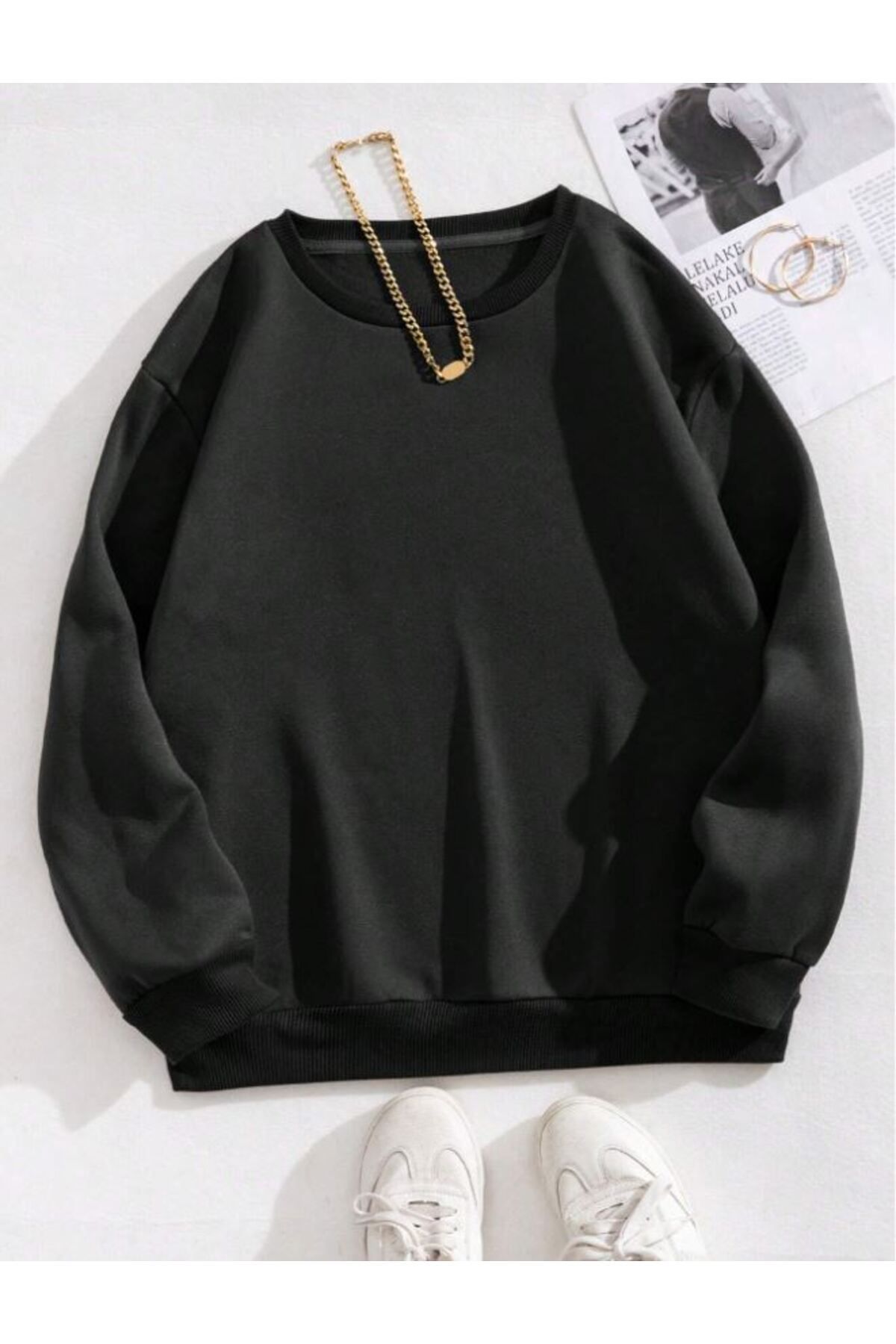 Know Women s Black Plain Crew Neck Sweatshirt Trendyol