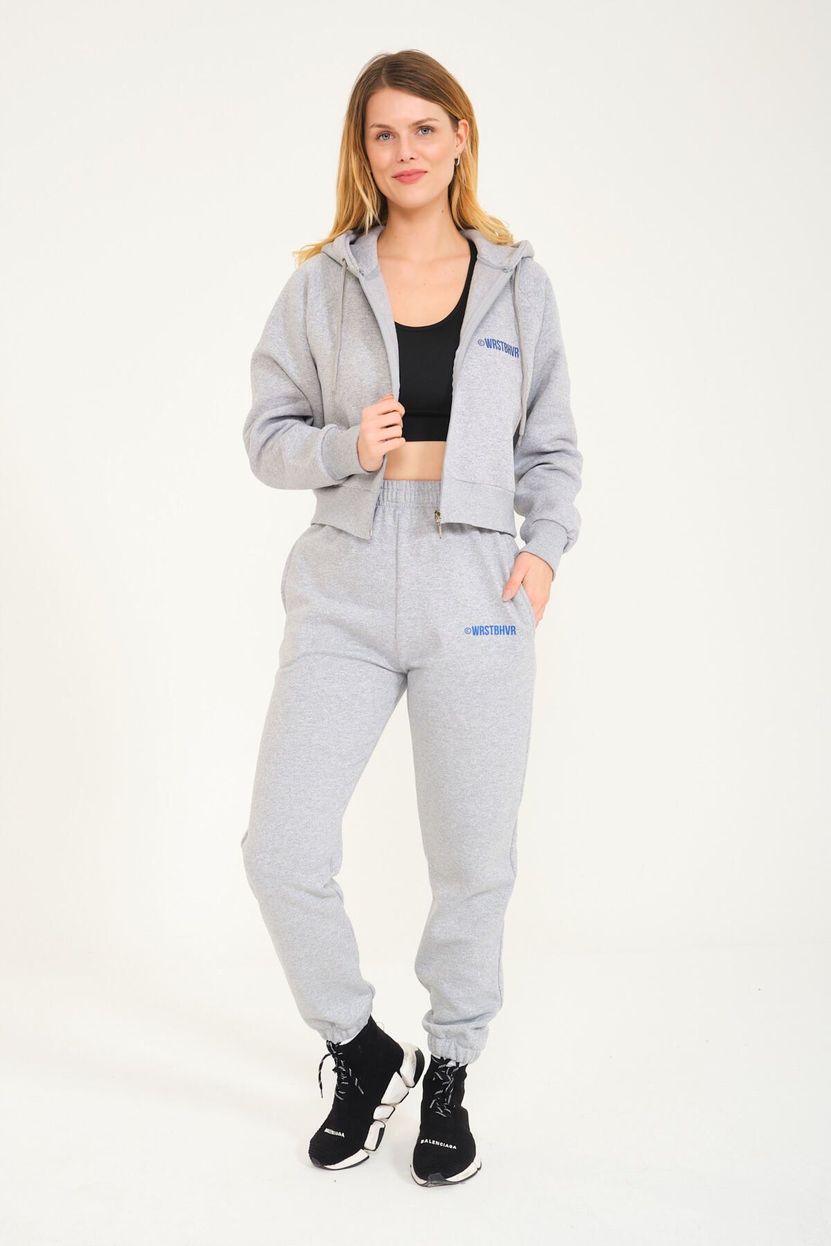 Grey cropped tracksuit set clearance