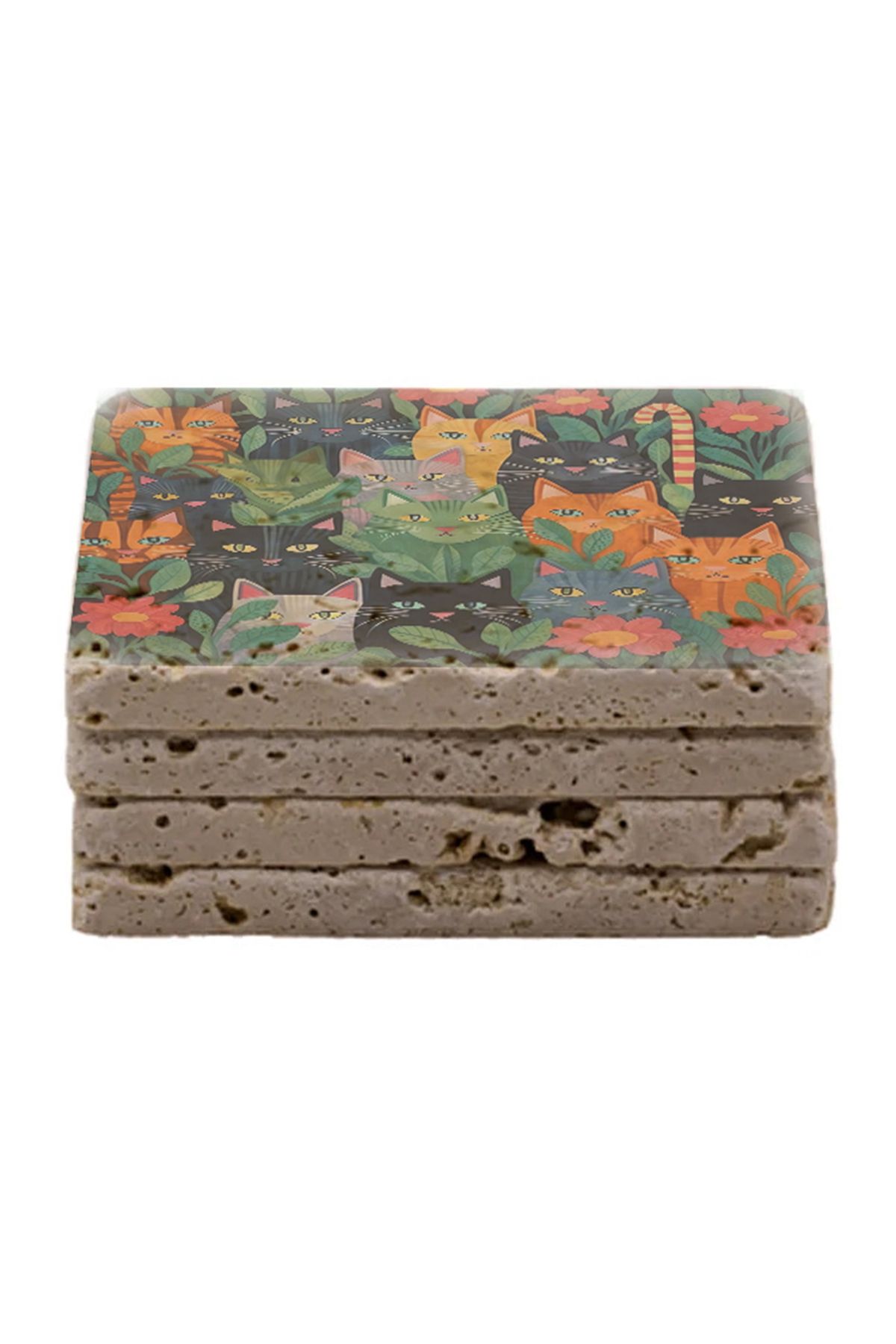 Gri Grafik Design Workshop-Cats Theme Uv Printed Stone Coasters Set of 4 Mod-1 3