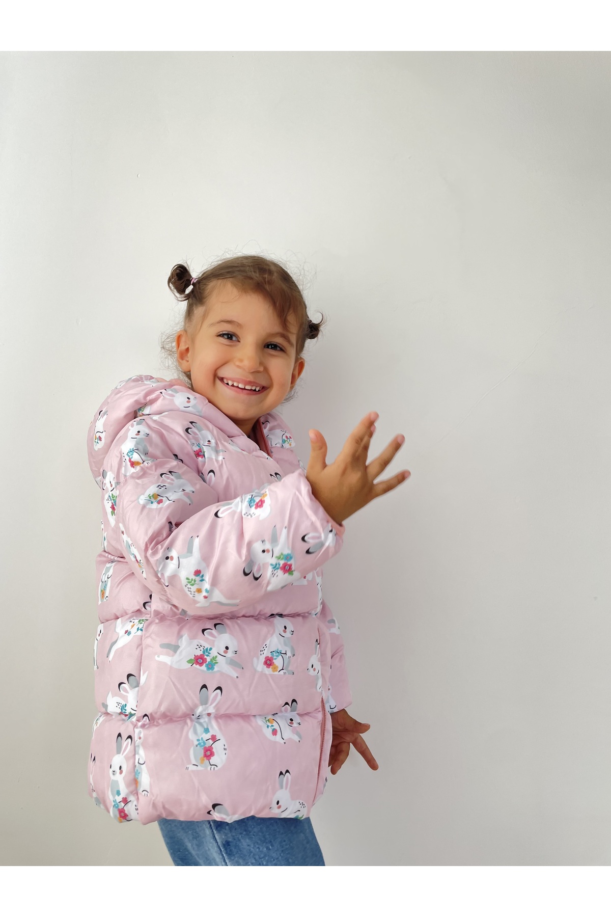  کاپشن نوزادی دخترانه پفی کلاه دار طرح دار، آستر نرم از پشم گوسفند