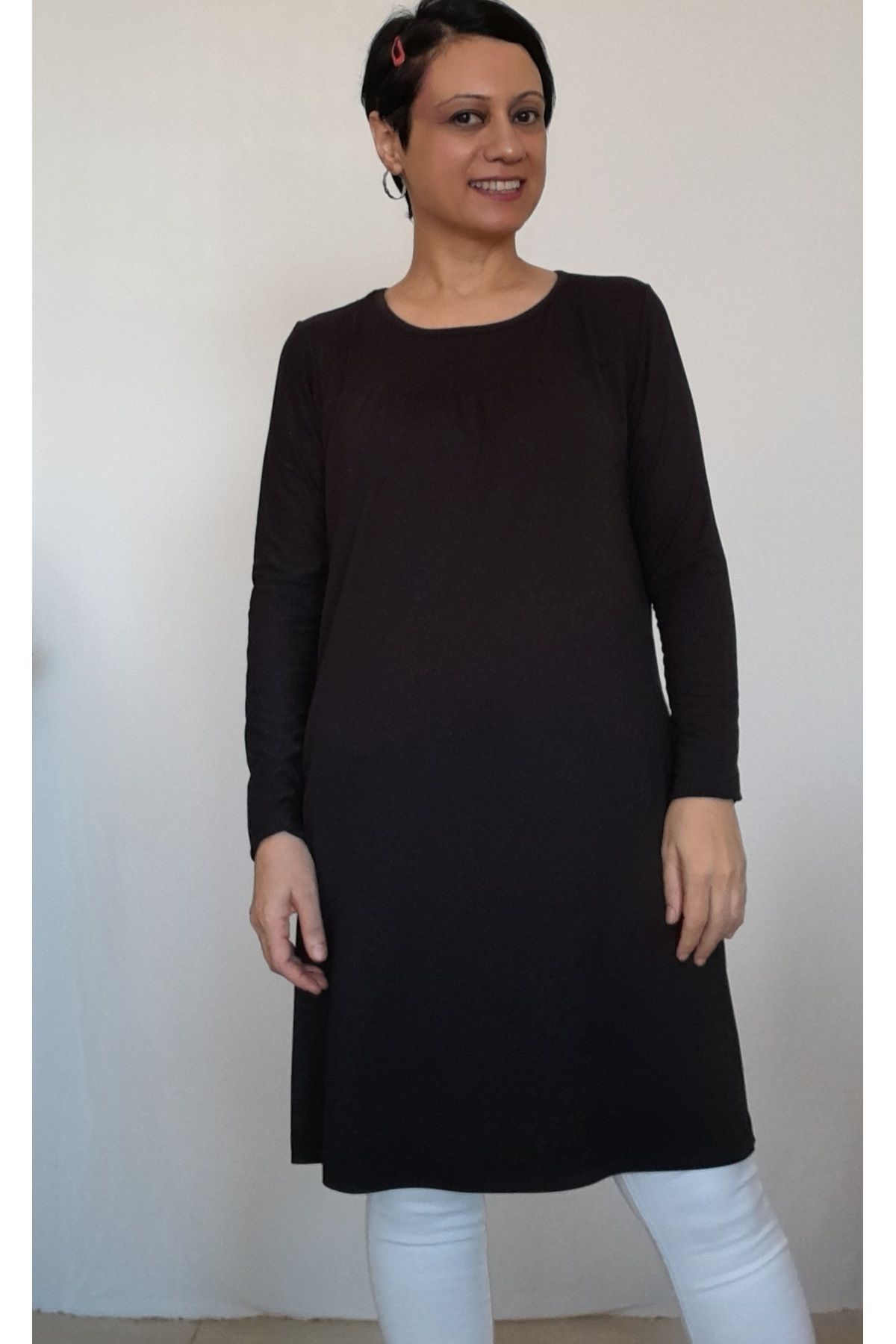 Mertcan Butik-Black front and back robadan cut-out drawstring combed cotton viscose tunic 4