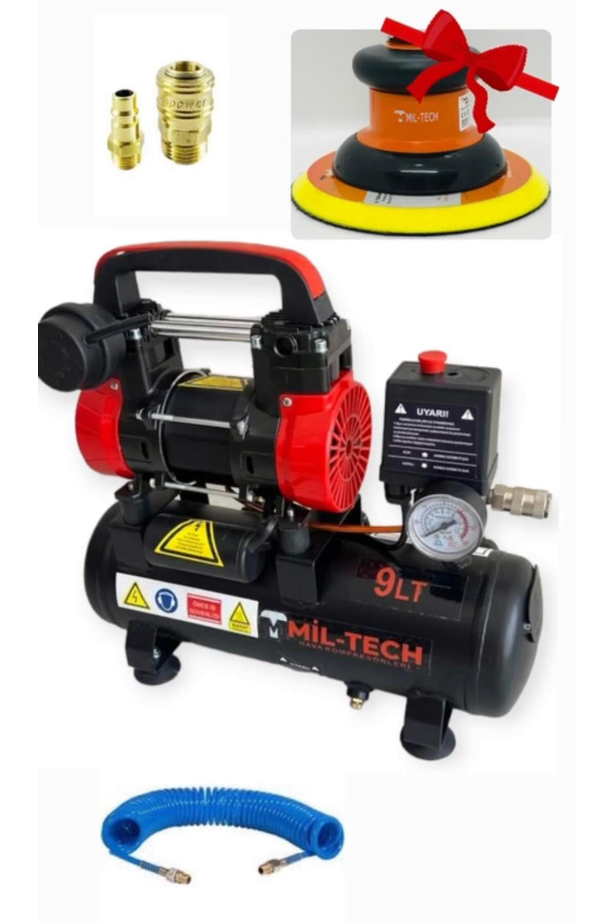 PARCO mil-tech 9 lt sessiz kompresör havalı zımpara hortum ve jak set