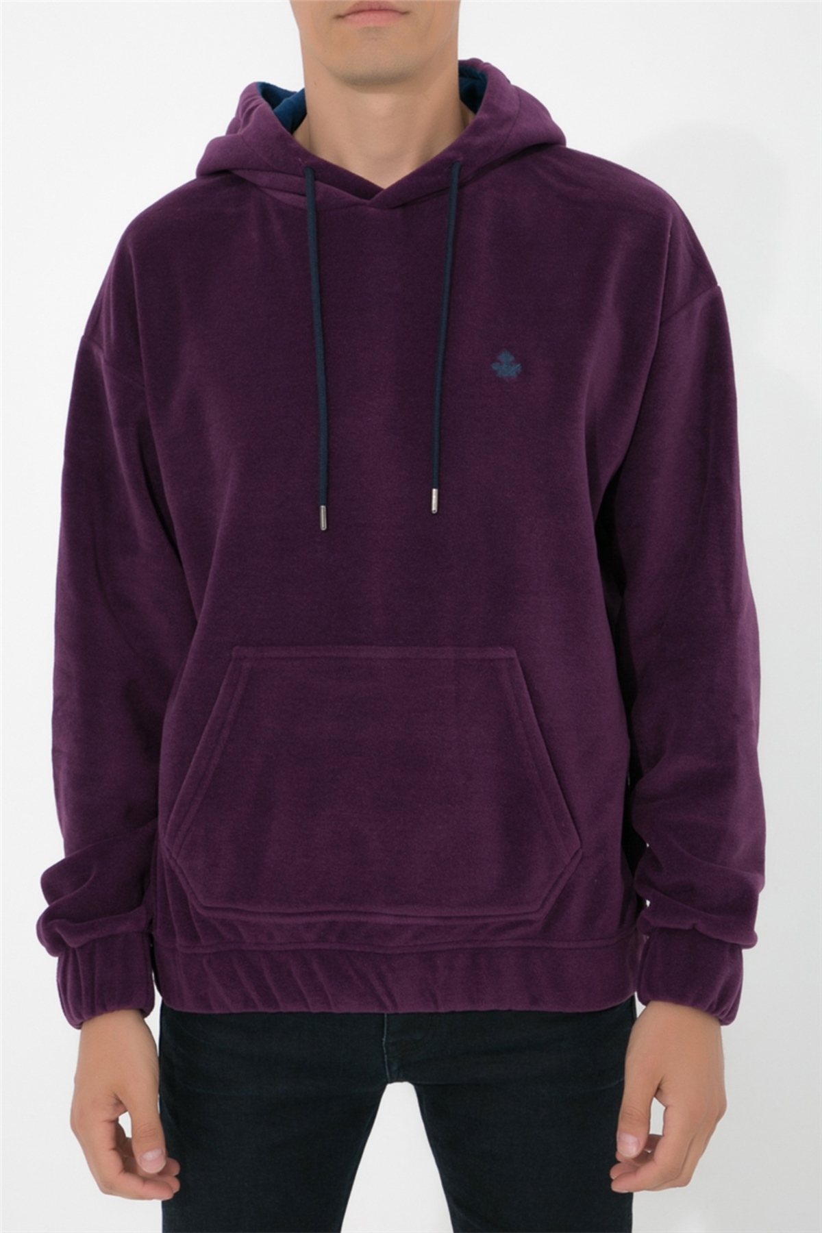 Oversize Kapüşonlu Polar Sweatshirt N-myndo - Koyu Mor — بنفش AOWF4M1 — تصویر 3 از 7