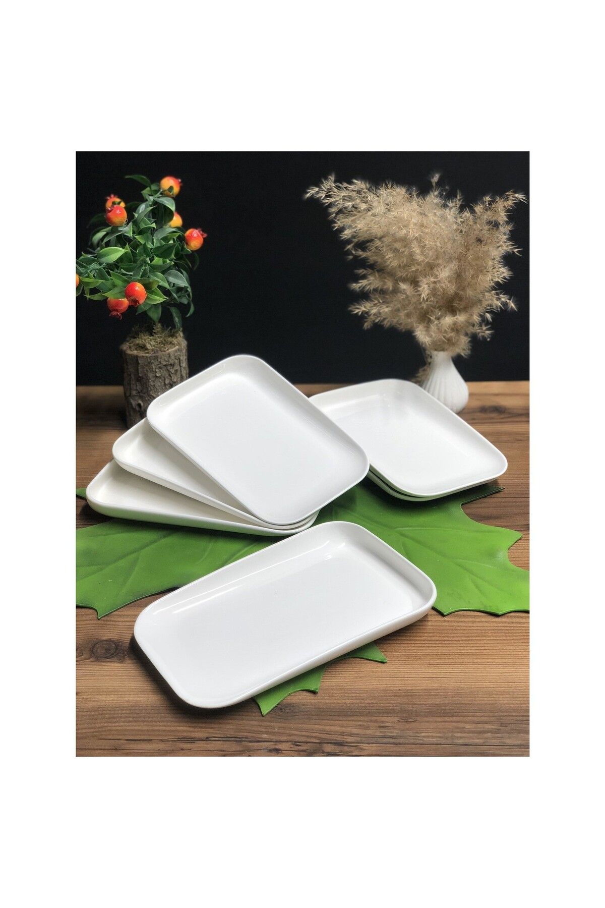 ACAR-Bianca Perla Up Down Set of 6 Porcelain Rectangular Serving Plates - 25 cm 3