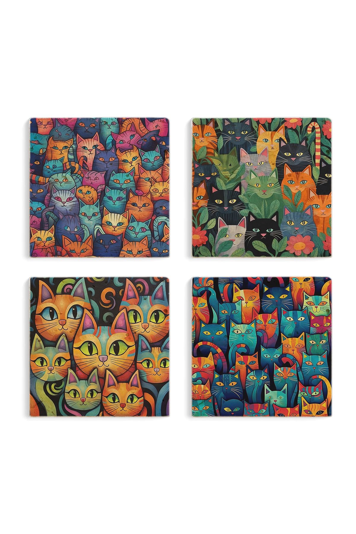 Gri Grafik Design Workshop-Cats Theme Uv Printed Stone Coasters Set of 4 Mod-1 6