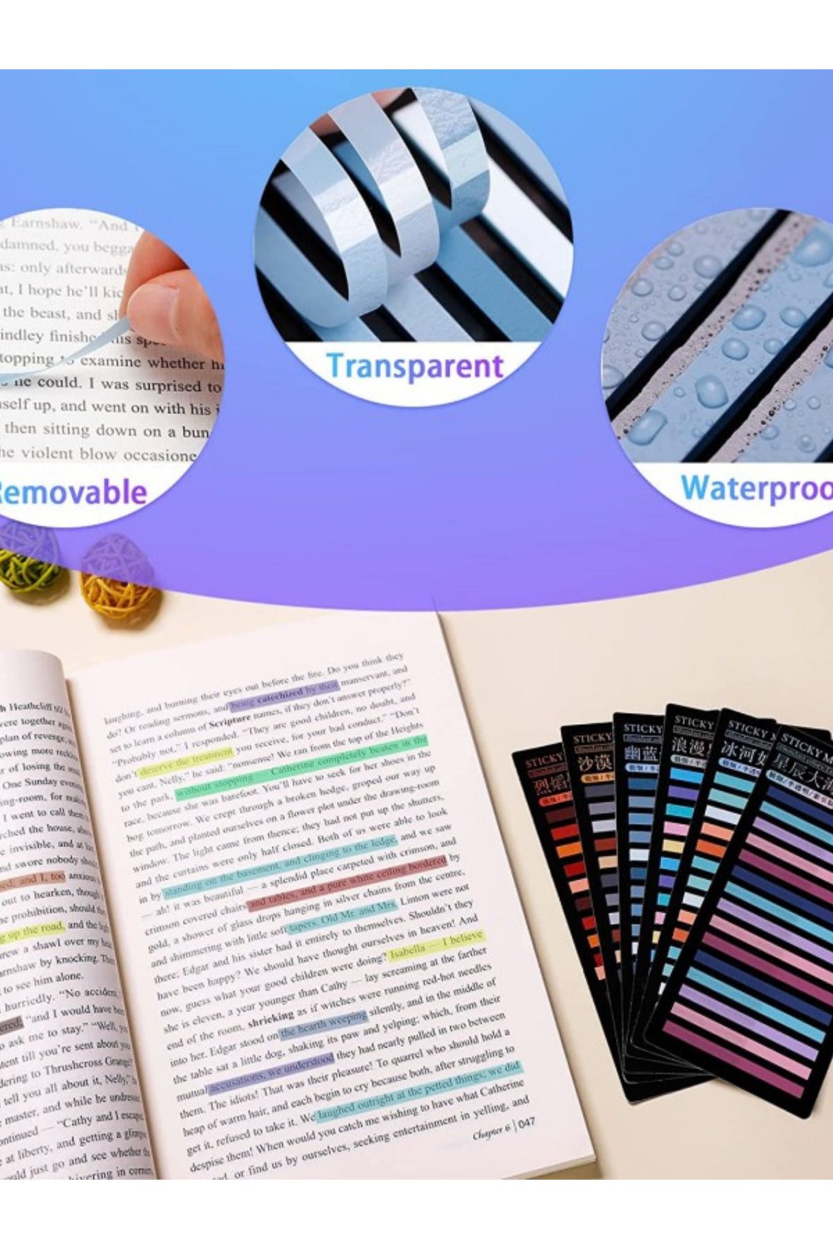 EZOSHOP-Transparent Colored Sticky Notes - Adhesive Paper, Short Stripe, Set of 10 4