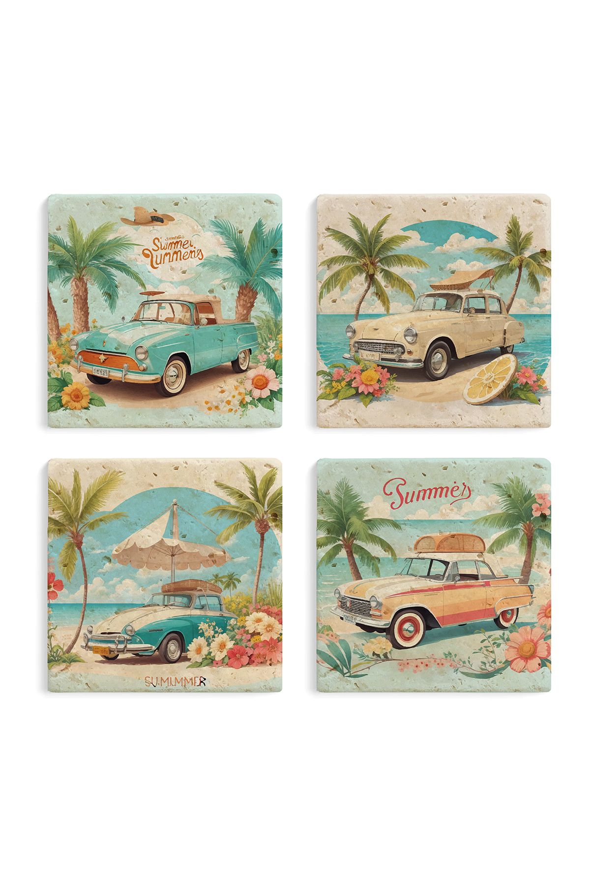 Gri Grafik Design Workshop-Retro Cars Theme Uv Printed Stone Coasters Set of 4 Mod-1 6