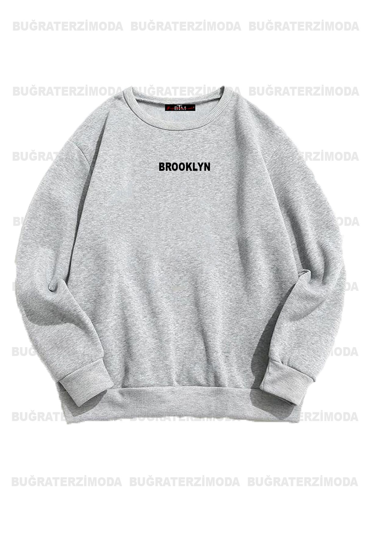 Buğraterzimoda-Tricou dublu unisex oversize cu imprimeu Brooklyn, negru-gri 3
