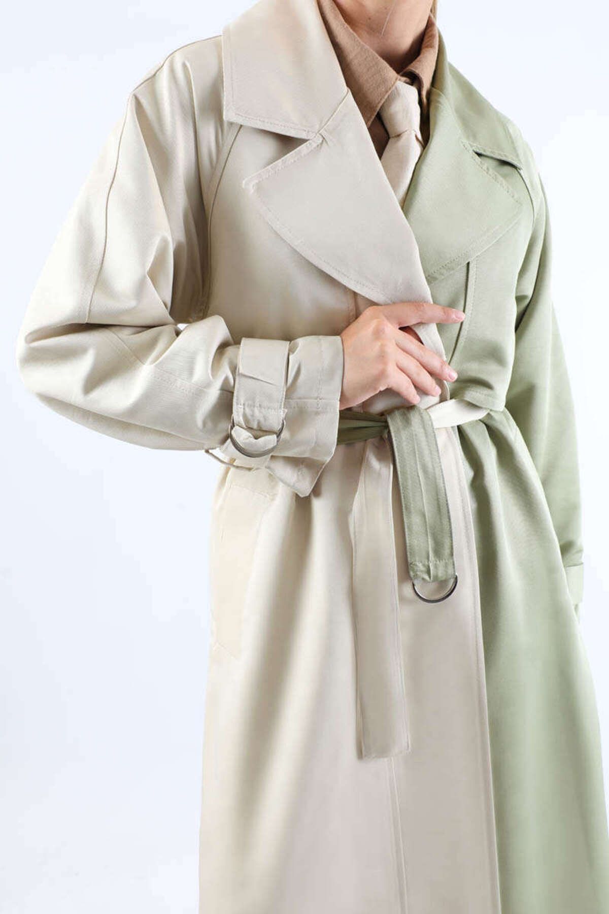 ZÜLAYS-Double Color Epaulet Detailed Trench Coat Mint 4