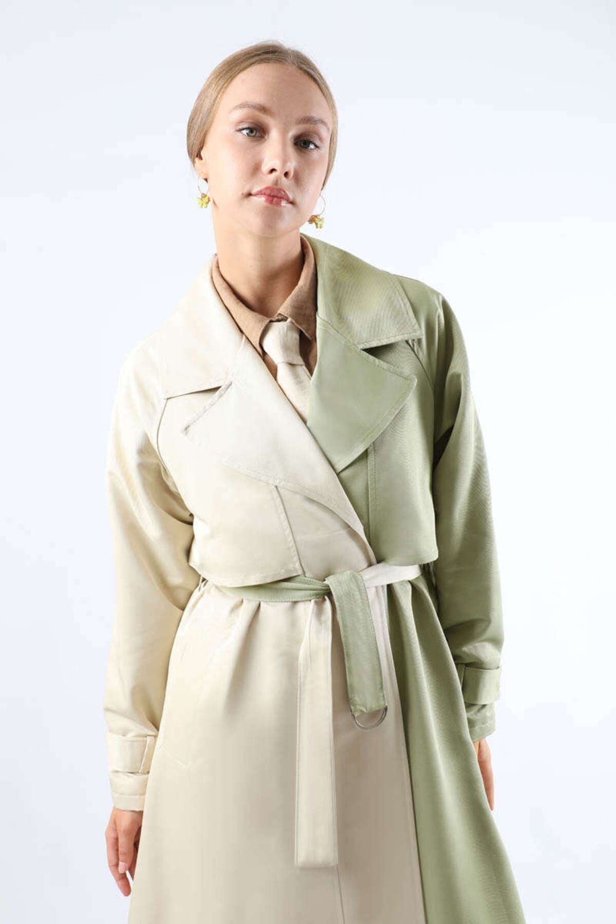 ZÜLAYS-Double Color Epaulet Detailed Trench Coat Mint 2