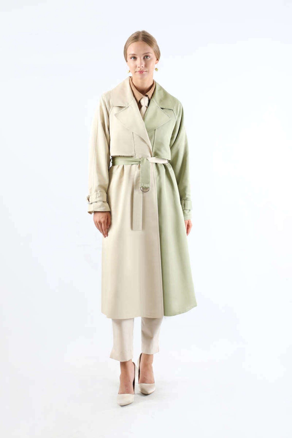 ZÜLAYS-Double Color Epaulet Detailed Trench Coat Mint 5