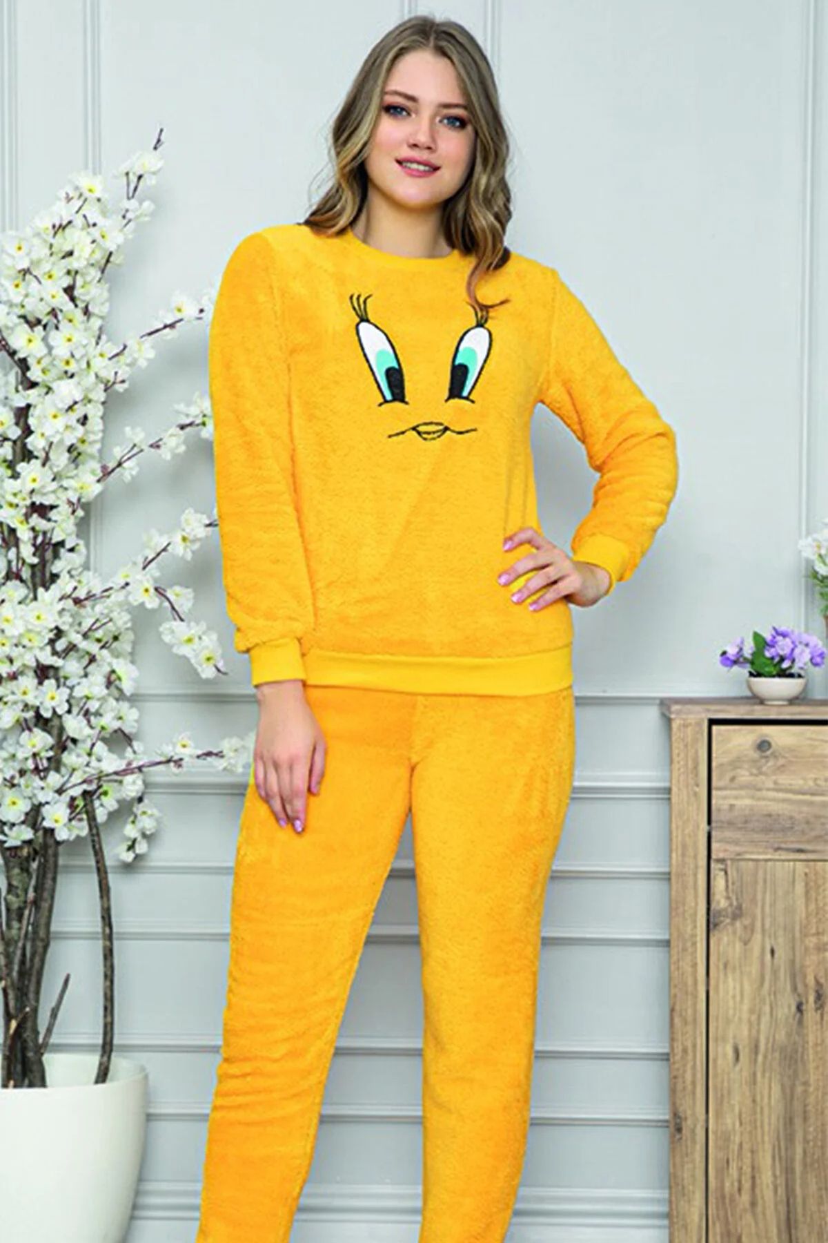 SuFd Cotton Fleece Pajama Set Campaign Buy One Size Larger Trendyol