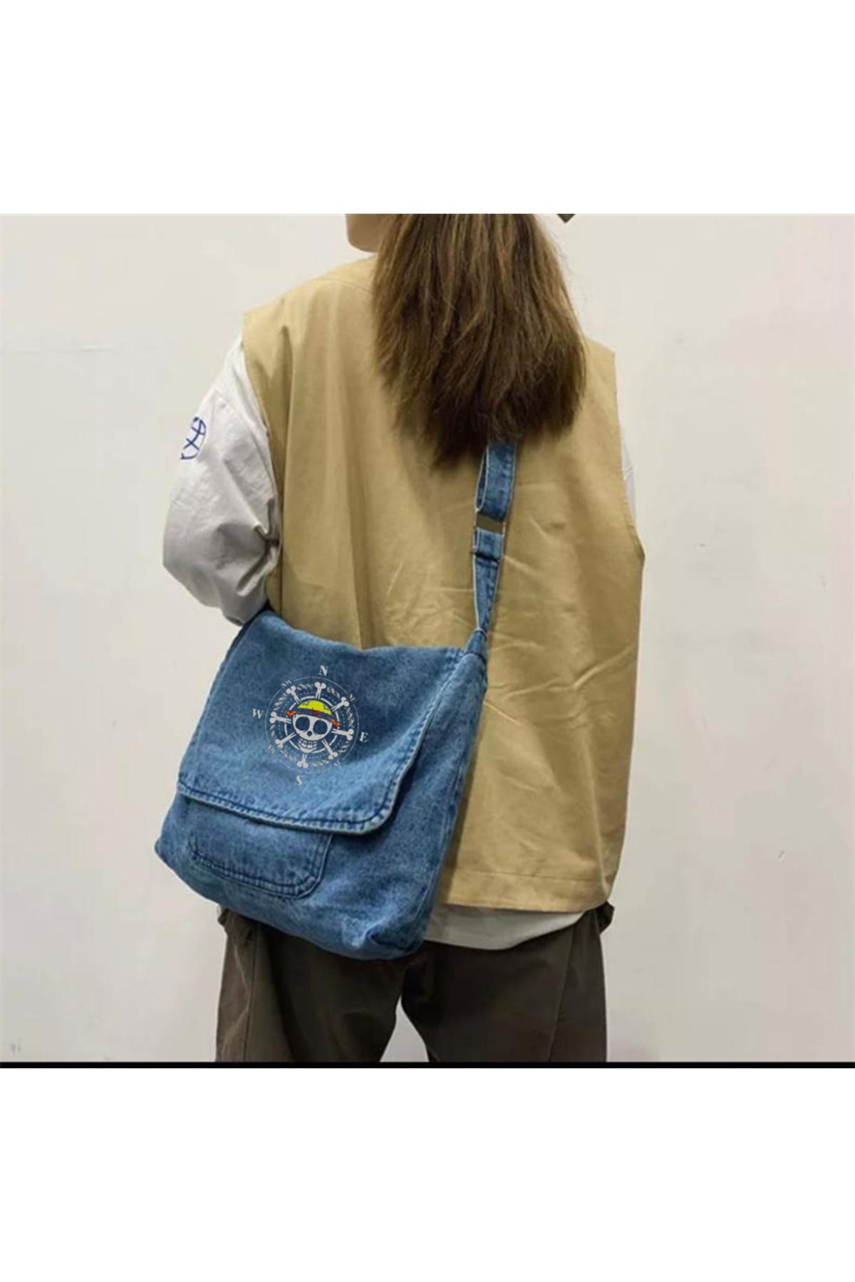 Denim blue on sale leather handbag