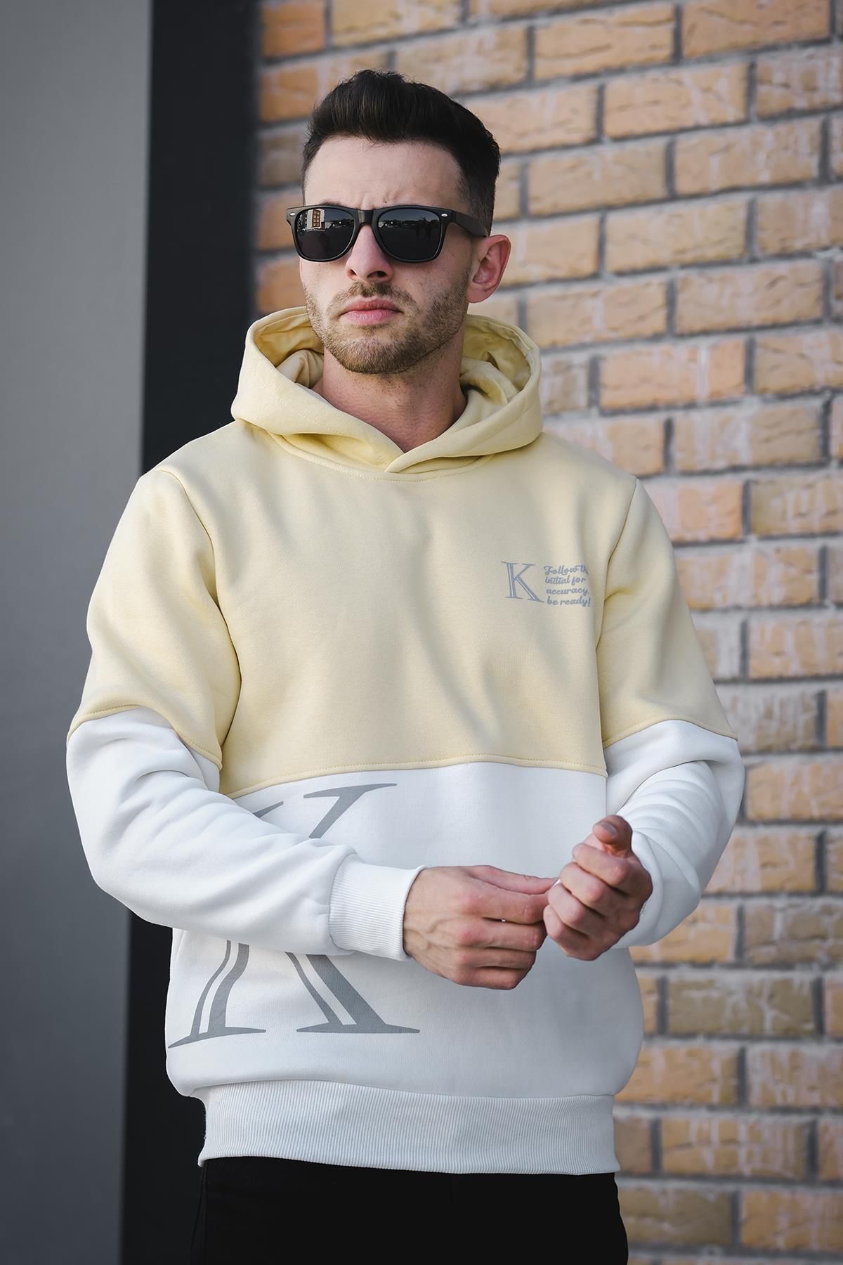Oksit Kewin Three Thread Raised Printed Double Color Hooded Men s
