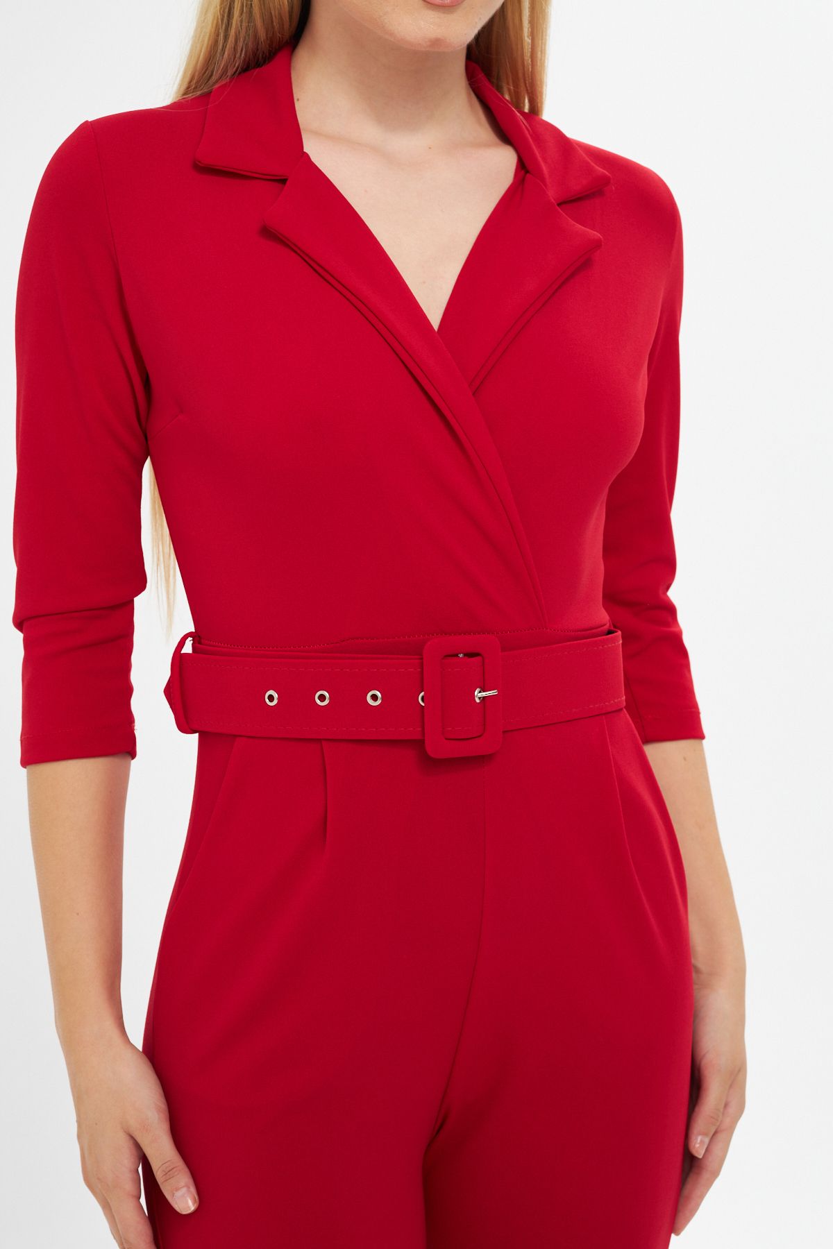 lovebox Women s Belt Detailed Double Breasted Collar One Piece