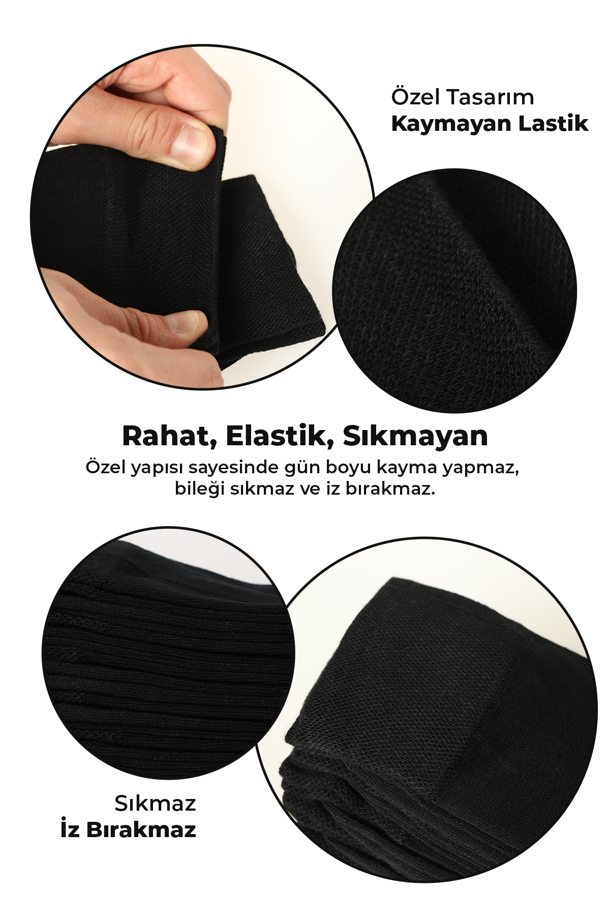 SAYSEZ  Bambu Erkek Soket Uzun Düz Siyah Çorap Dikişsiz Premium Kutulu 6'lı - Görsel 6