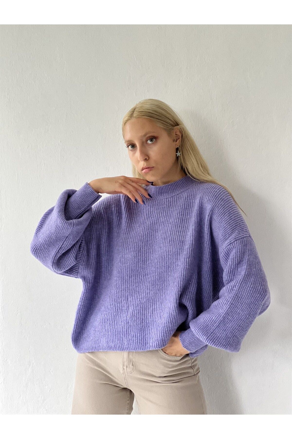 Retrobird Basic Oversize Knitwear Sweater Women Lilac Trendyol