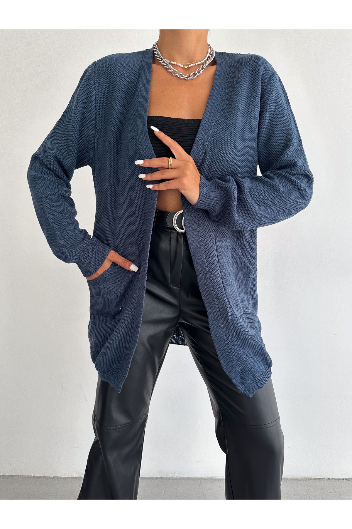 Navy blue cardigan with pockets best sale