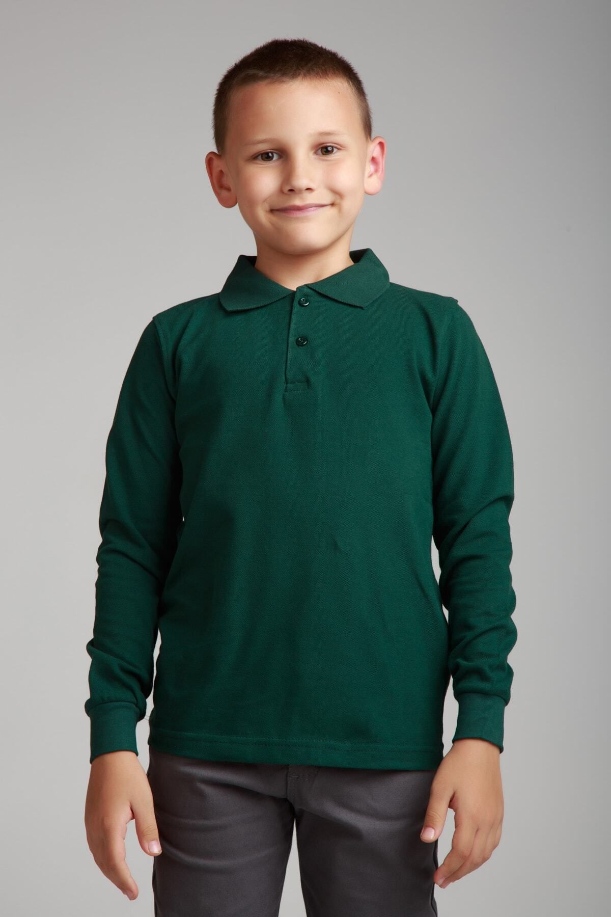 Dragora Long Sleeve Polo Neck Dark Green Combed Cotton Trendyol